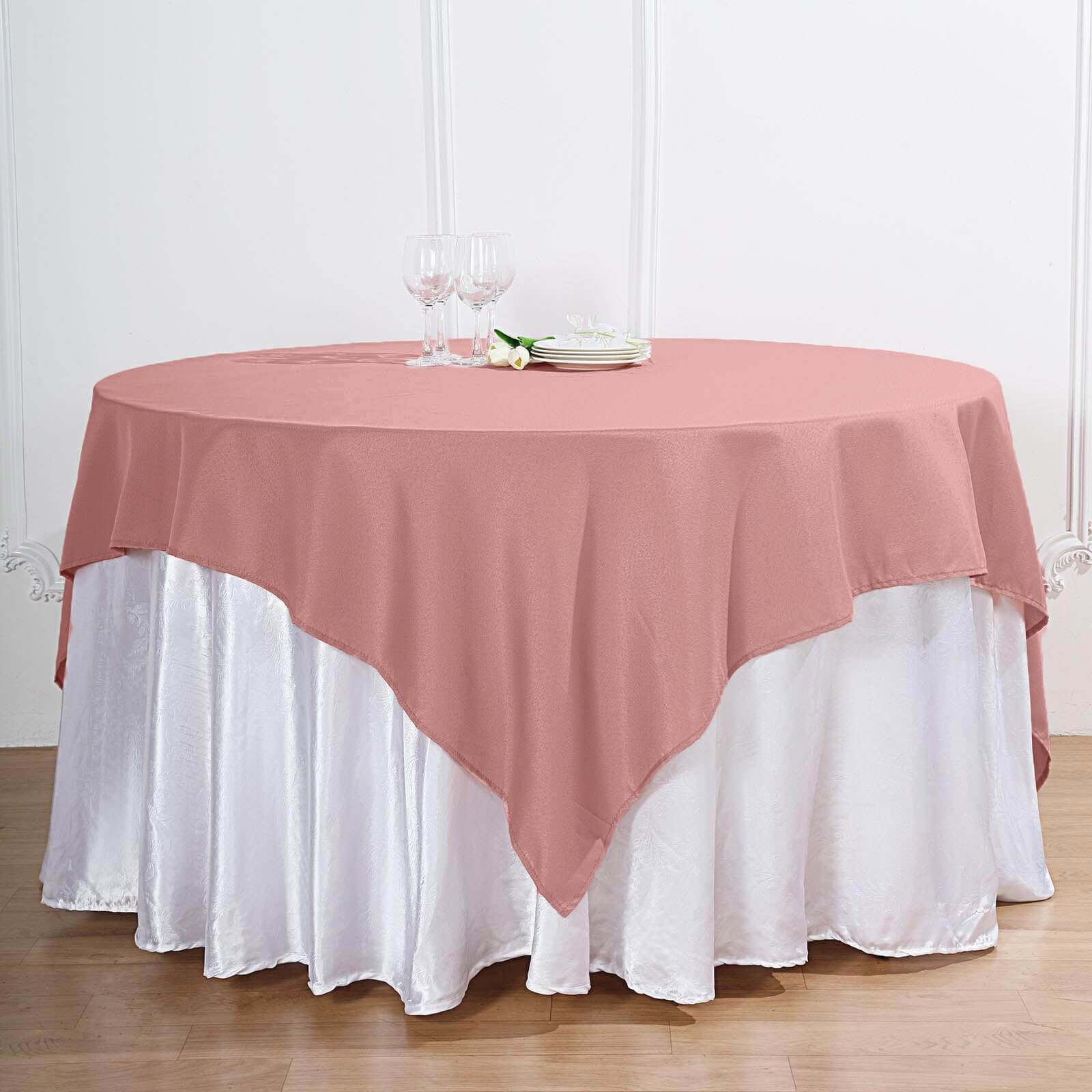 Premium Dusty Rose Polyester 70x70 Square Table Overlay - Wrinkle-Free & Durable Table Cover