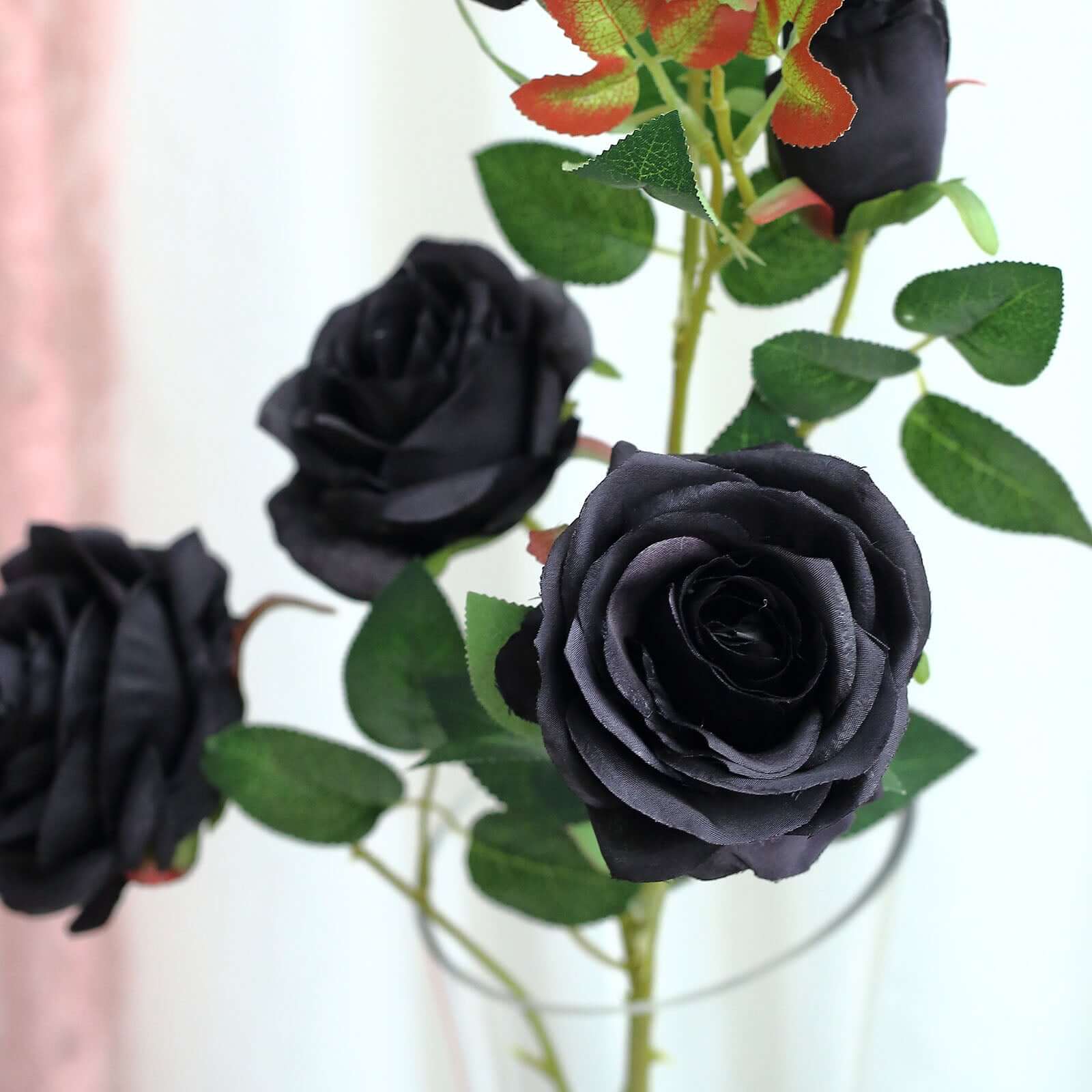 Hot Sale! 2 Bouquets of 33-Inch Tall Artificial Black Silk Rose Flower Bush Stems