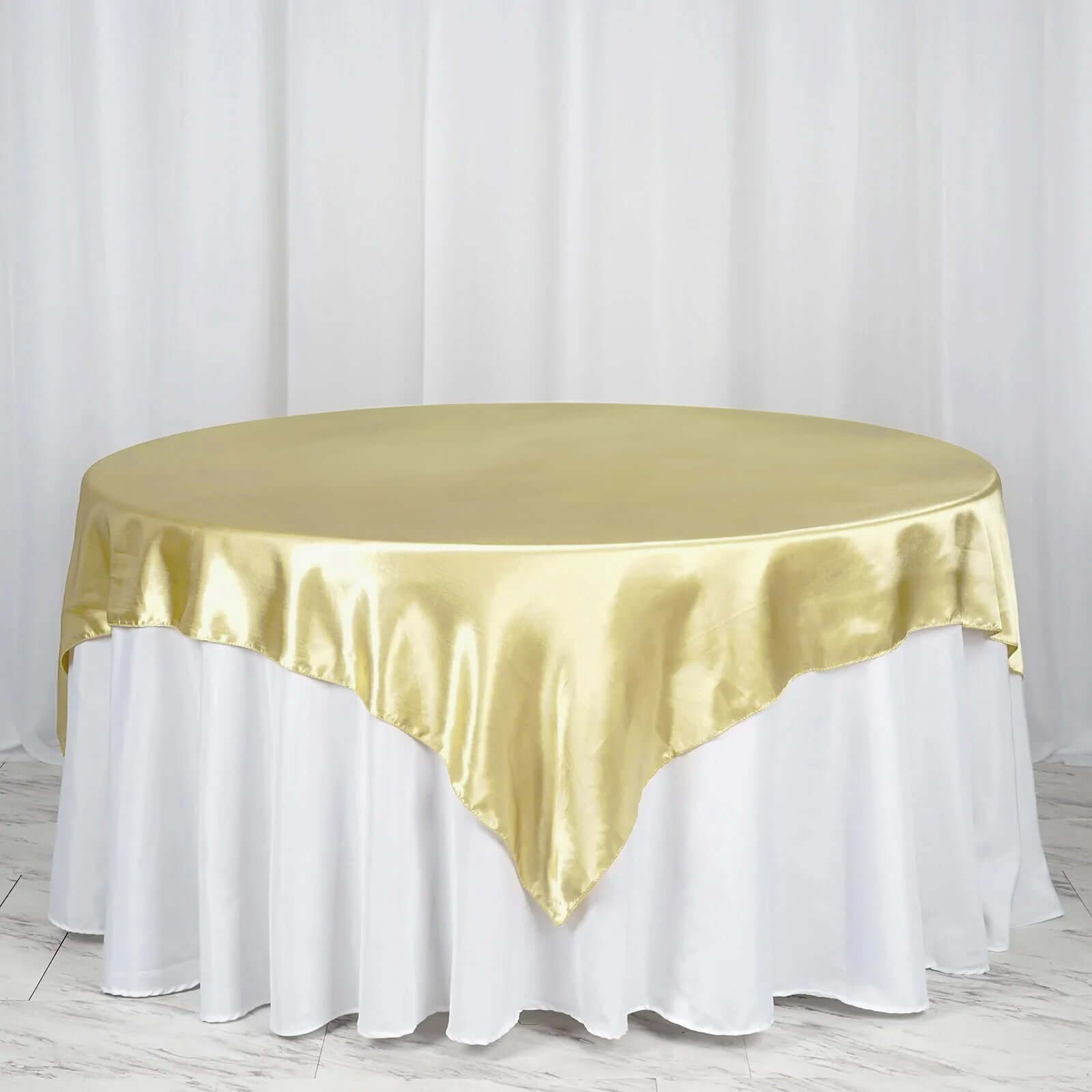 Champagne Satin 72x72 Square Table Overlay - Smooth Finish for Events