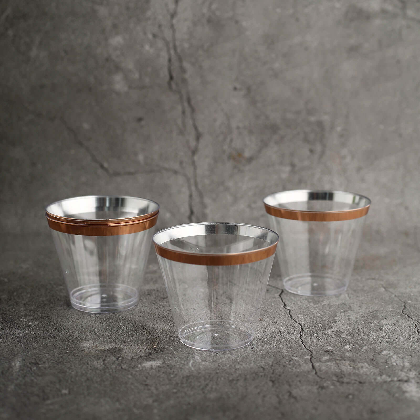 Hot Sale! 12-Pack 10oz Clear Plastic Party Squat Cups with Rose Gold Rim for Special Occasions