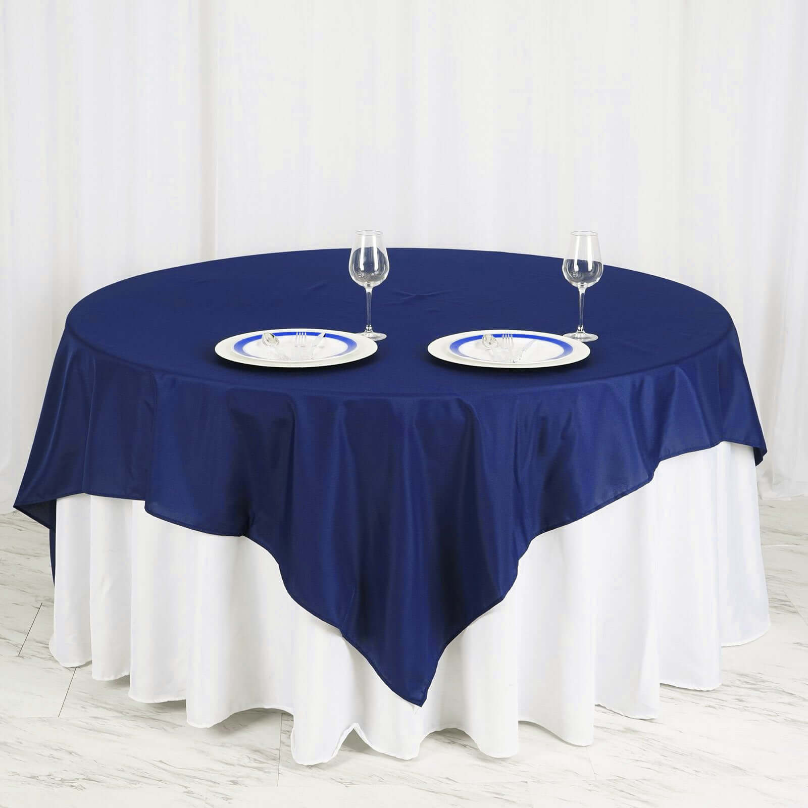 Navy Blue 70x70 Polyester Square Table Overlay - Wrinkle-Free & Long-Lasting Table Cover
