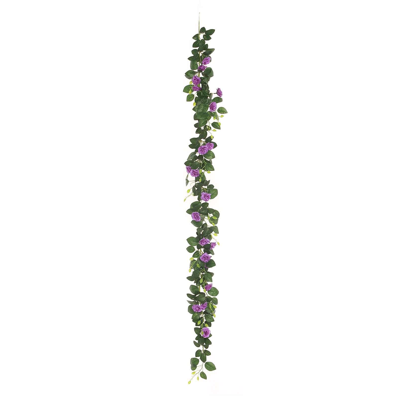 20-Piece Purple Silk Artificial Rose Garland, 6ft, Ideal for Decor