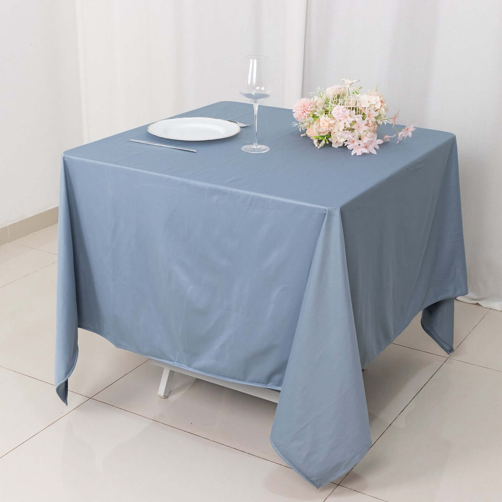 Premium Offer! Wrinkle-Free & Stain-Resistant Dusty Blue Scuba Polyester 70x70 Square Tablecloth