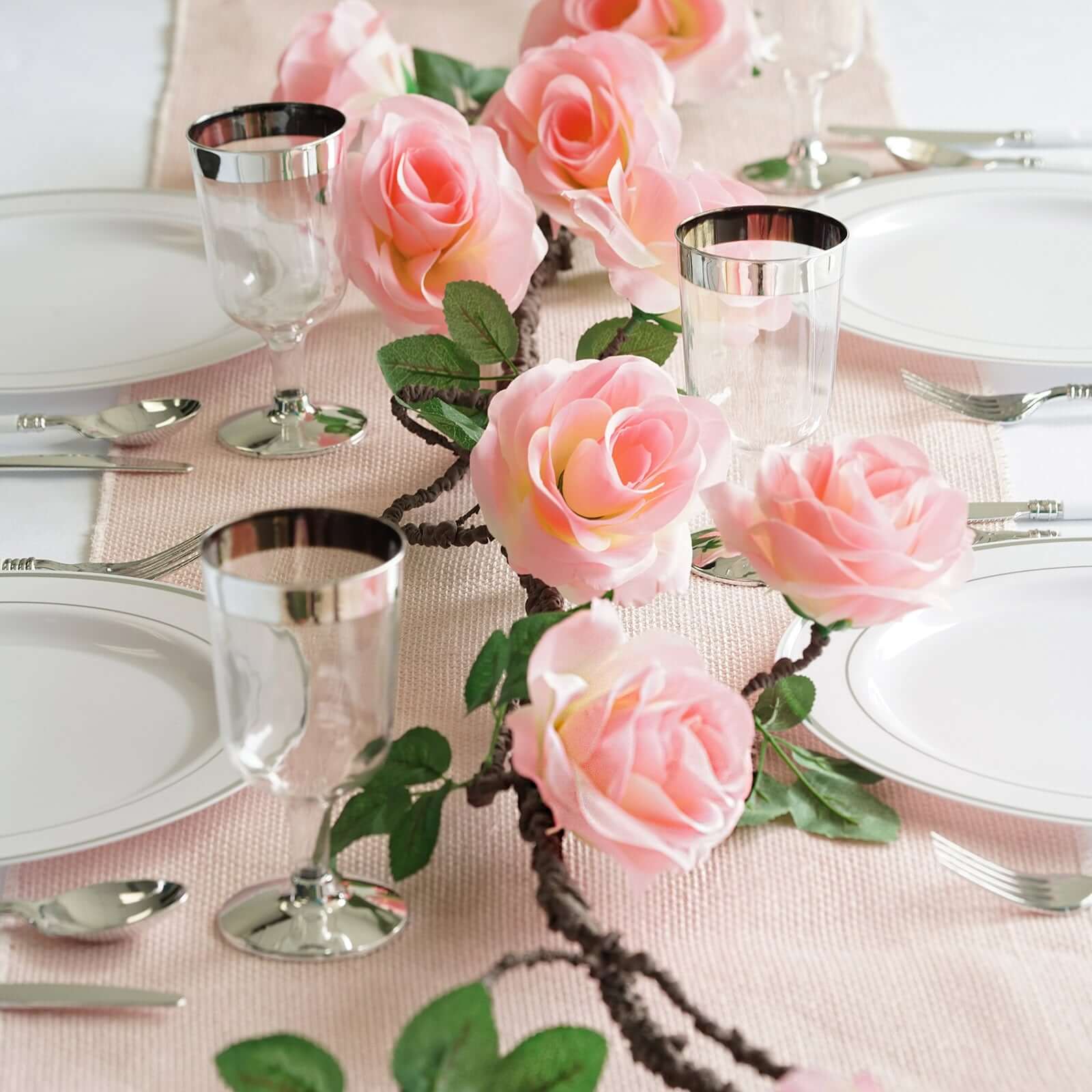 6ft Long Pink Artificial Silk Rose Garland with 14 Lifelike Flowers