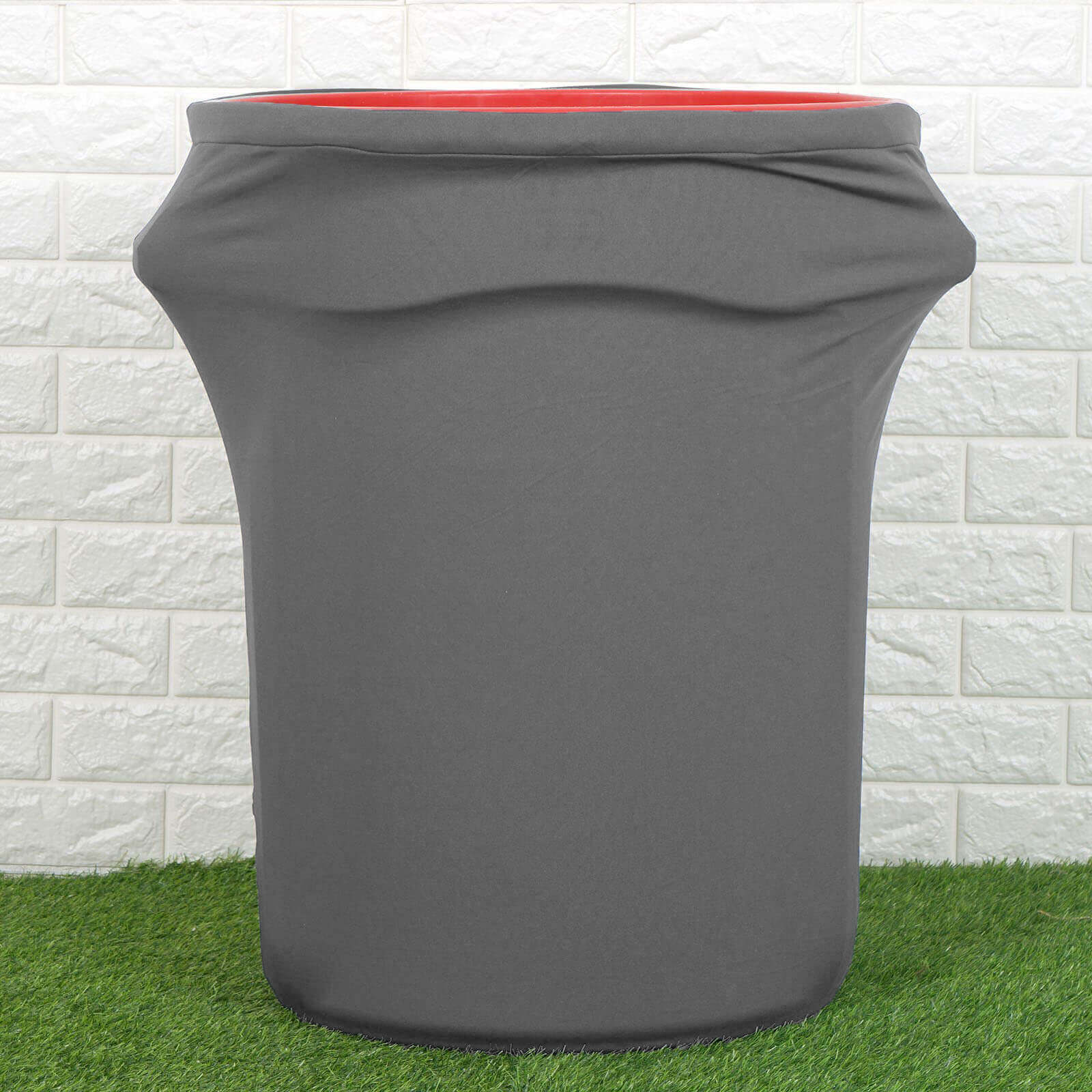 Get This Charcoal Gray Stretch Spandex Round Trash Bin Cover (41 - 50 Gallons)