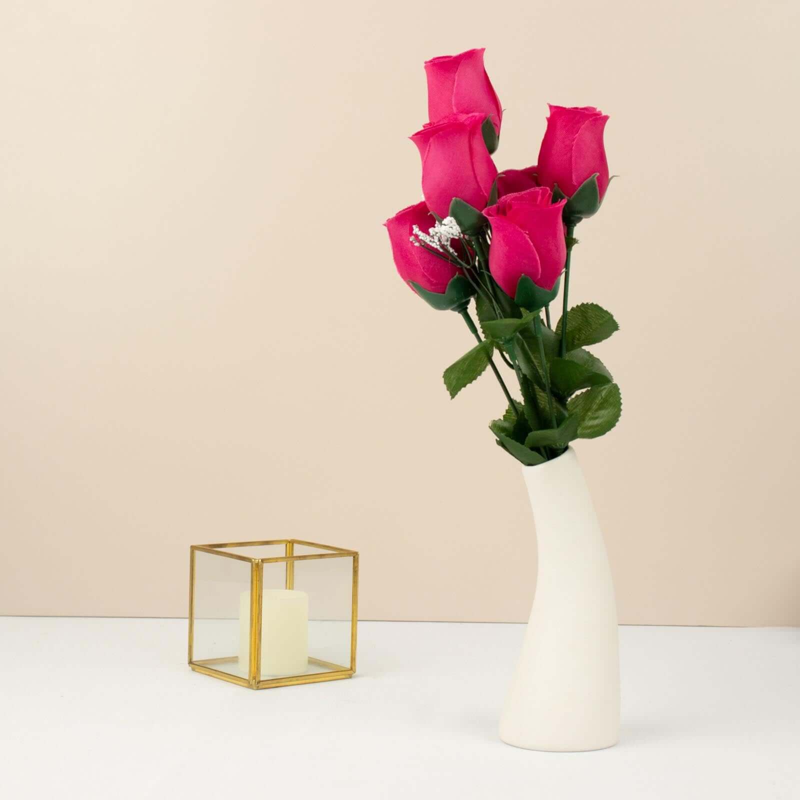 Premium Artificial Silk Fuchsia Rose Bud Bouquets - Set of 12 Bushes for Decor