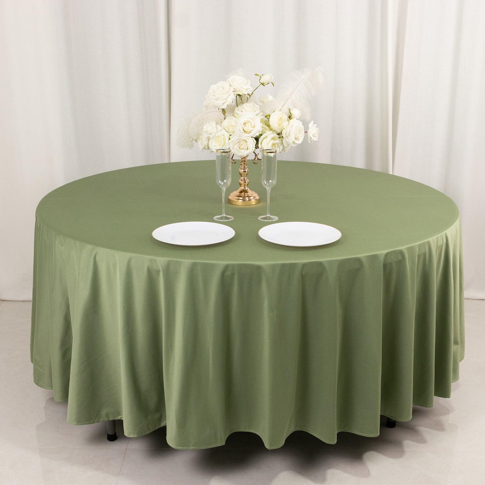 Exclusive Premium Wrinkle-Free & Stain-Resistant Scuba Round Tablecloth in Dusty Sage Green, 108"