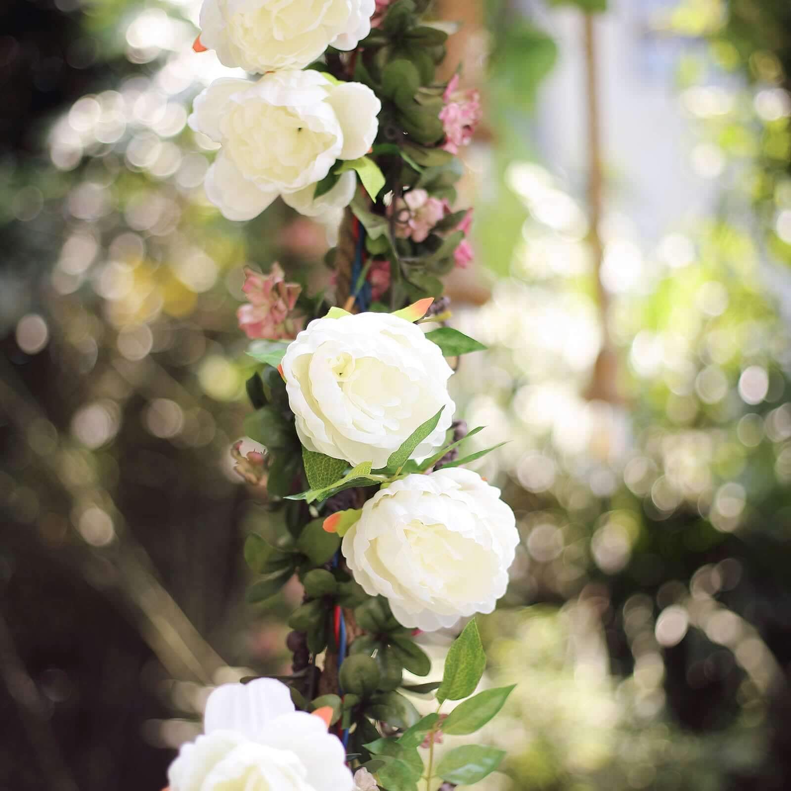 6-Foot Cream Artificial Silk Peony Hanging Garland with Lifelike Flowers