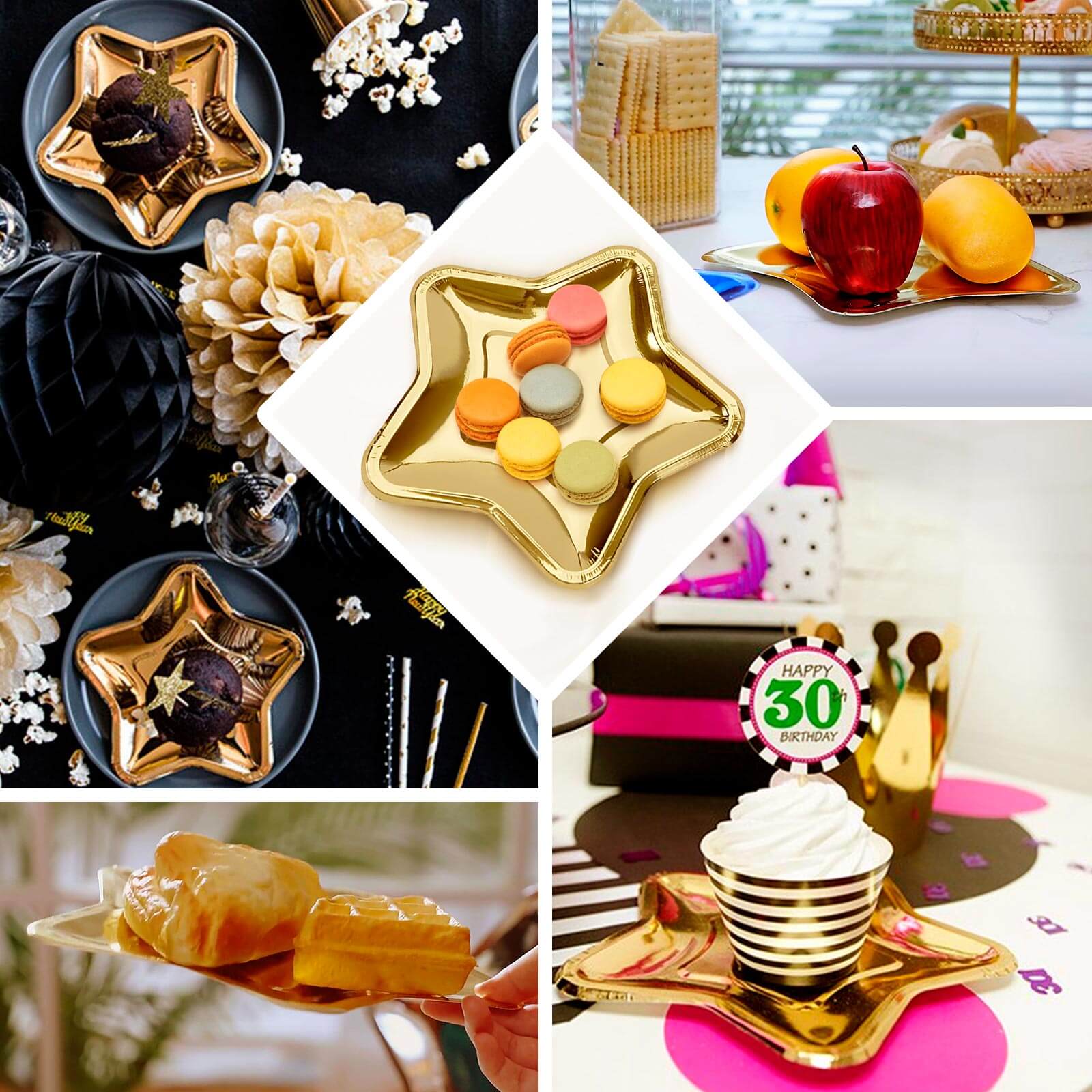 25-Piece Matte Gold Star-Shaped Eco-Friendly Disposable 300GSM 7-Inch Dessert Plates for Festivities