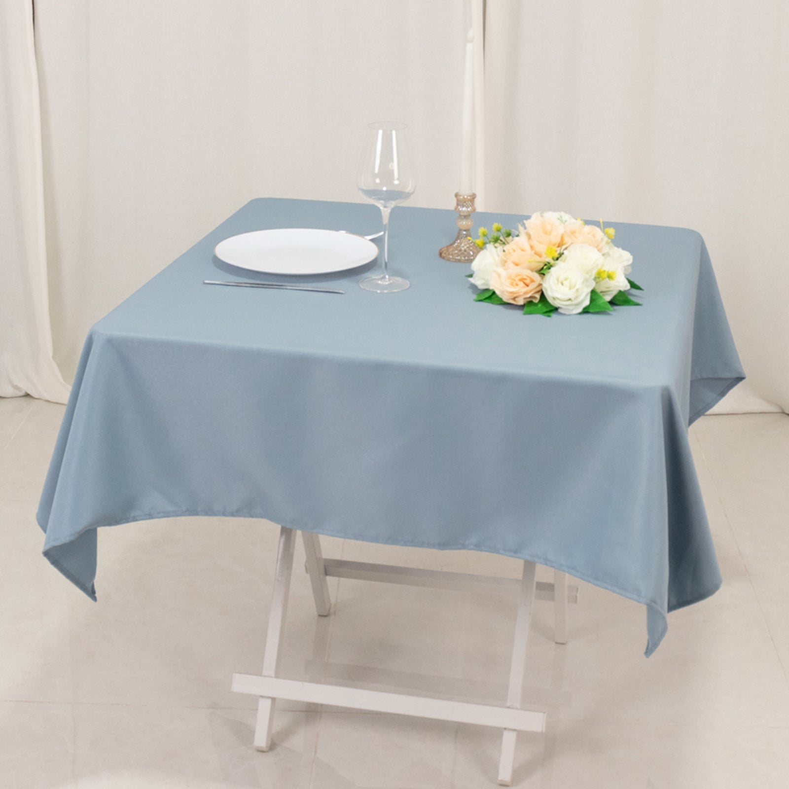 220GSM Stain & Wrinkle-Resistant Dusty Blue Premium Polyester 54x54 Square Tablecloth
