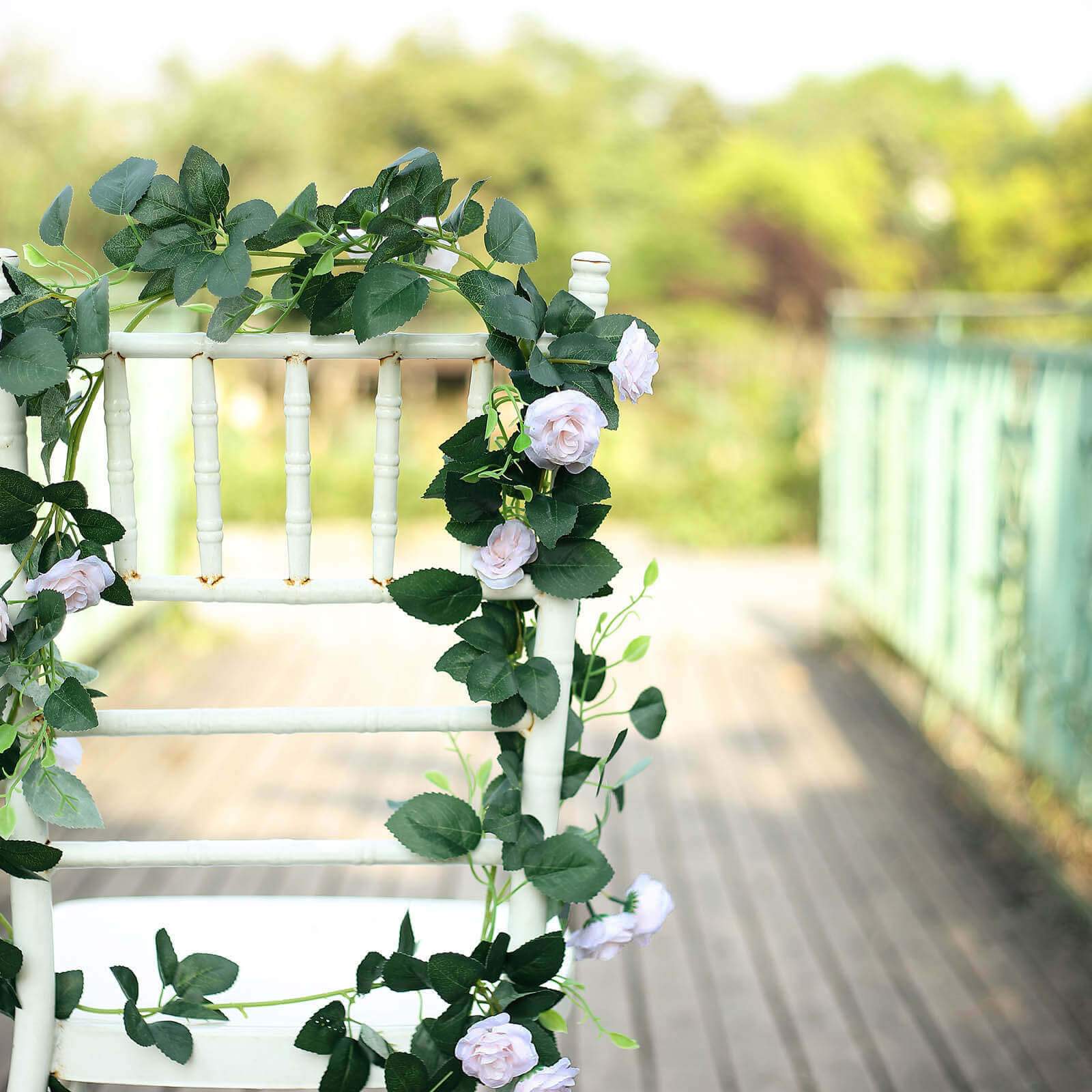 6-Foot Blush Silk Artificial Rose Flower Garland with 20 Roses