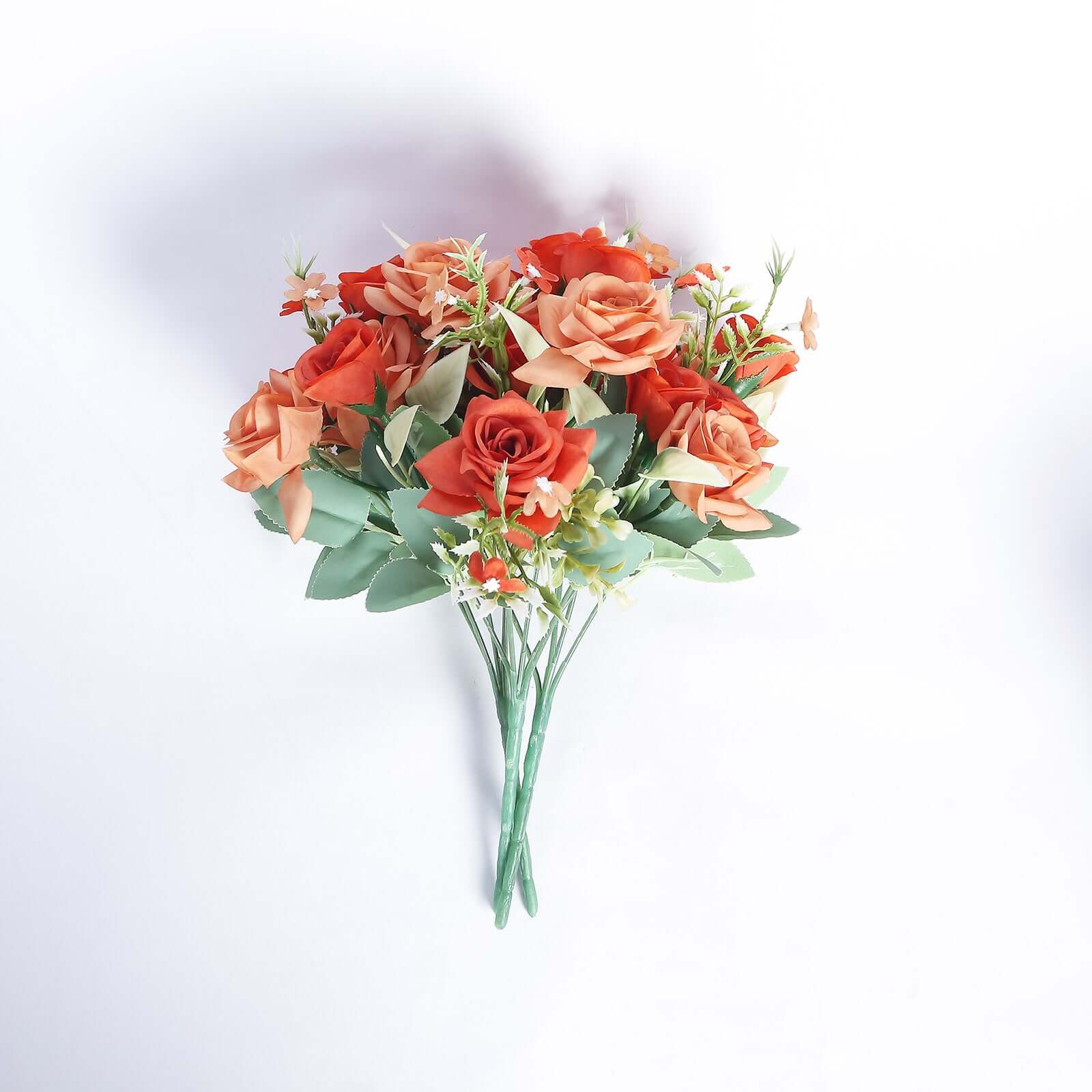 12-Inch Terracotta (Rust) Artificial Silk Rose Flower Bouquet with 4 Bushes for Decor