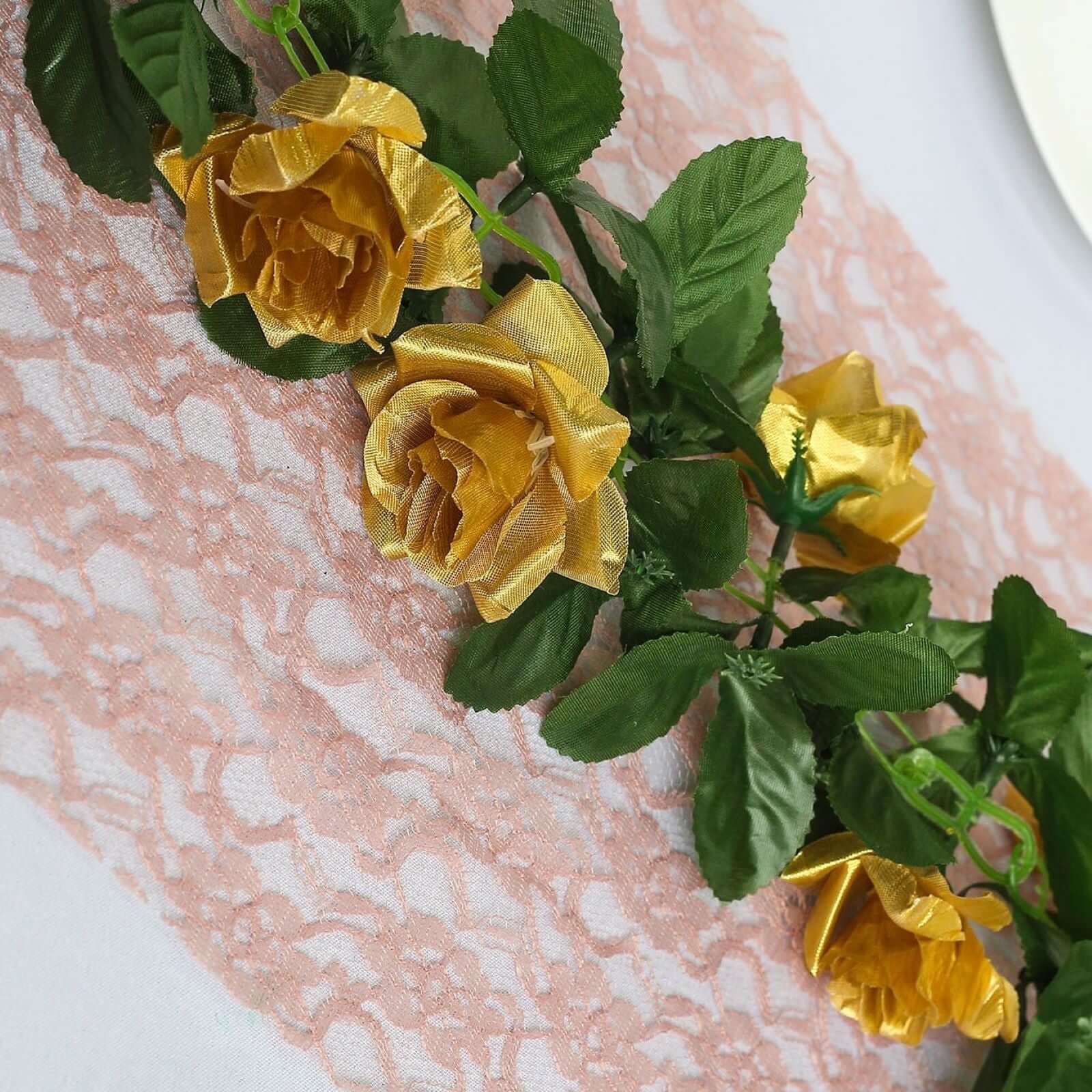 6ft UV Protected Gold Artificial Silk Rose Garland - Perfect for Decorations!