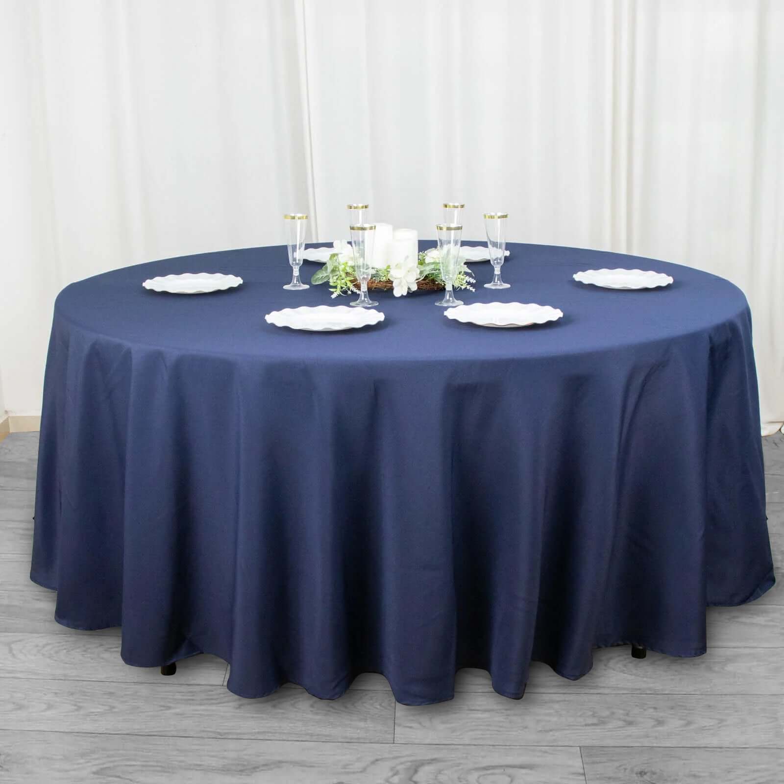 Exclusive Navy Blue 108 - Inch Wrinkle - Resistant Premium Polyester Round Tablecloth for Events
