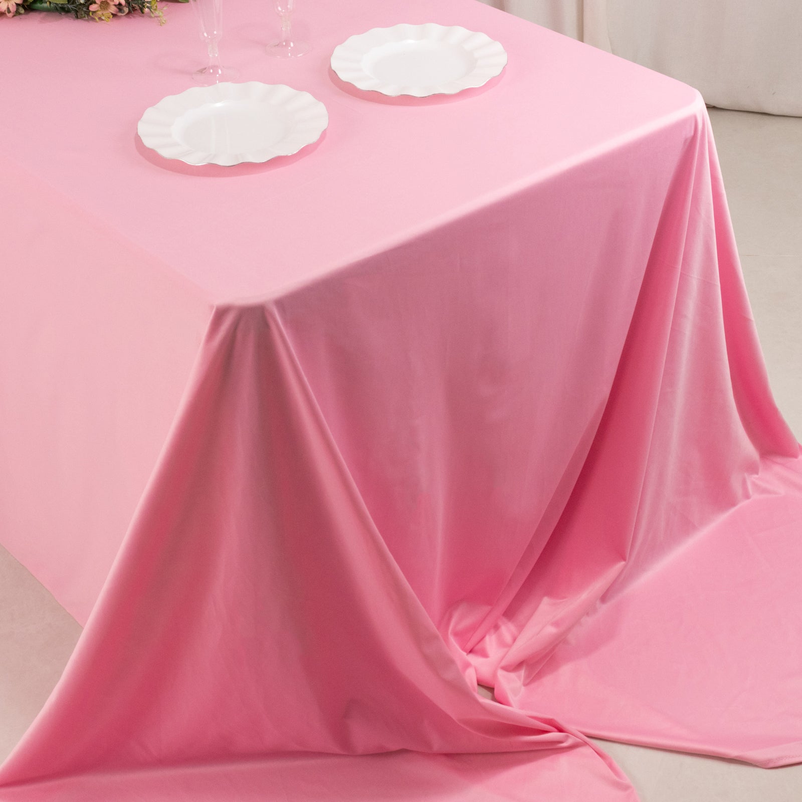 Hot Deal! Pink Premium Scuba 90x156 Wrinkle-Free, Stain-Resistant Seamless Tablecloth