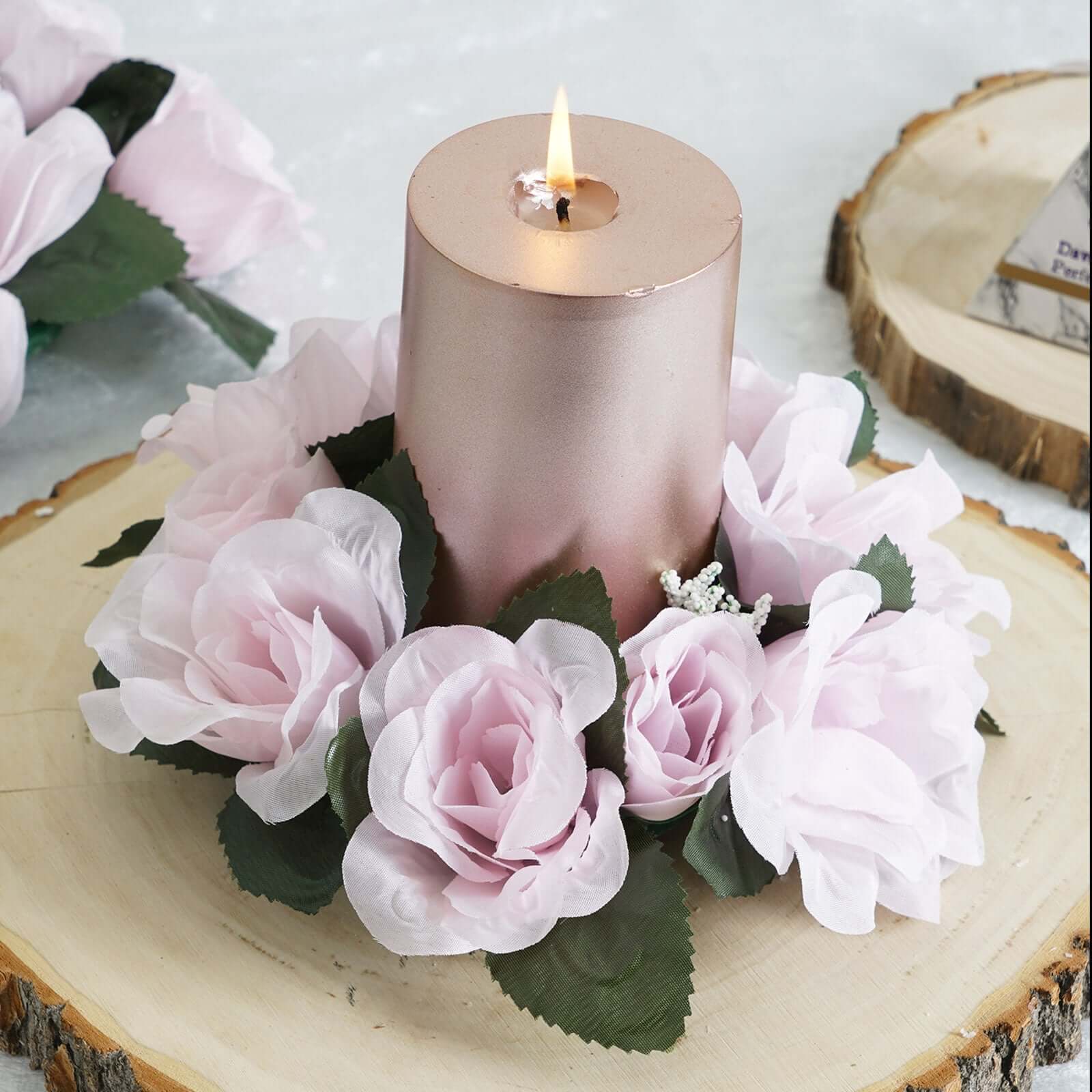 Hot Sale! 4-Piece Set of Blush Artificial Silk Rose Flower Candle Ring Wreaths for Various Occasions