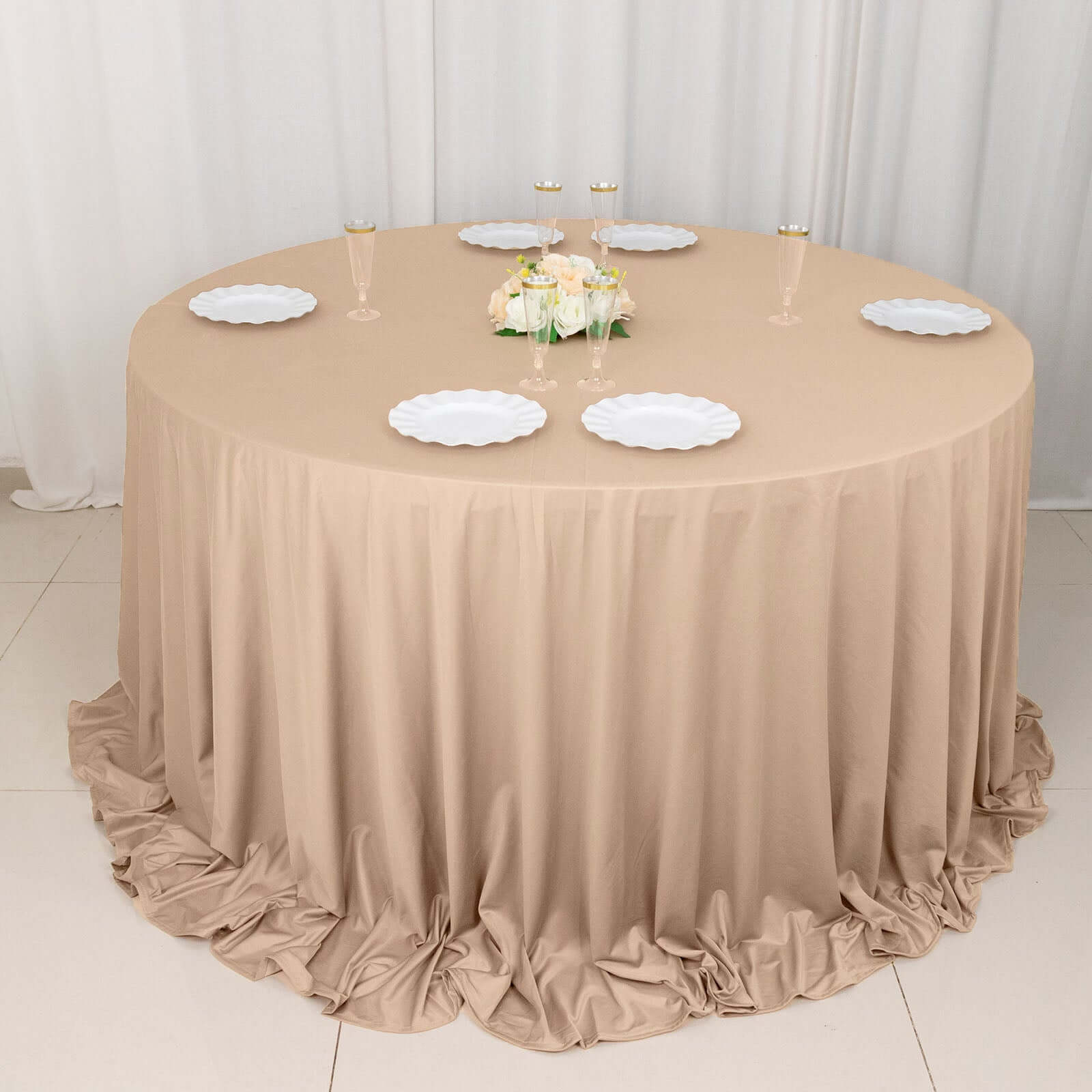 Nude Premium Scuba 132' Round Tablecloth - Wrinkle & Stain Resistant