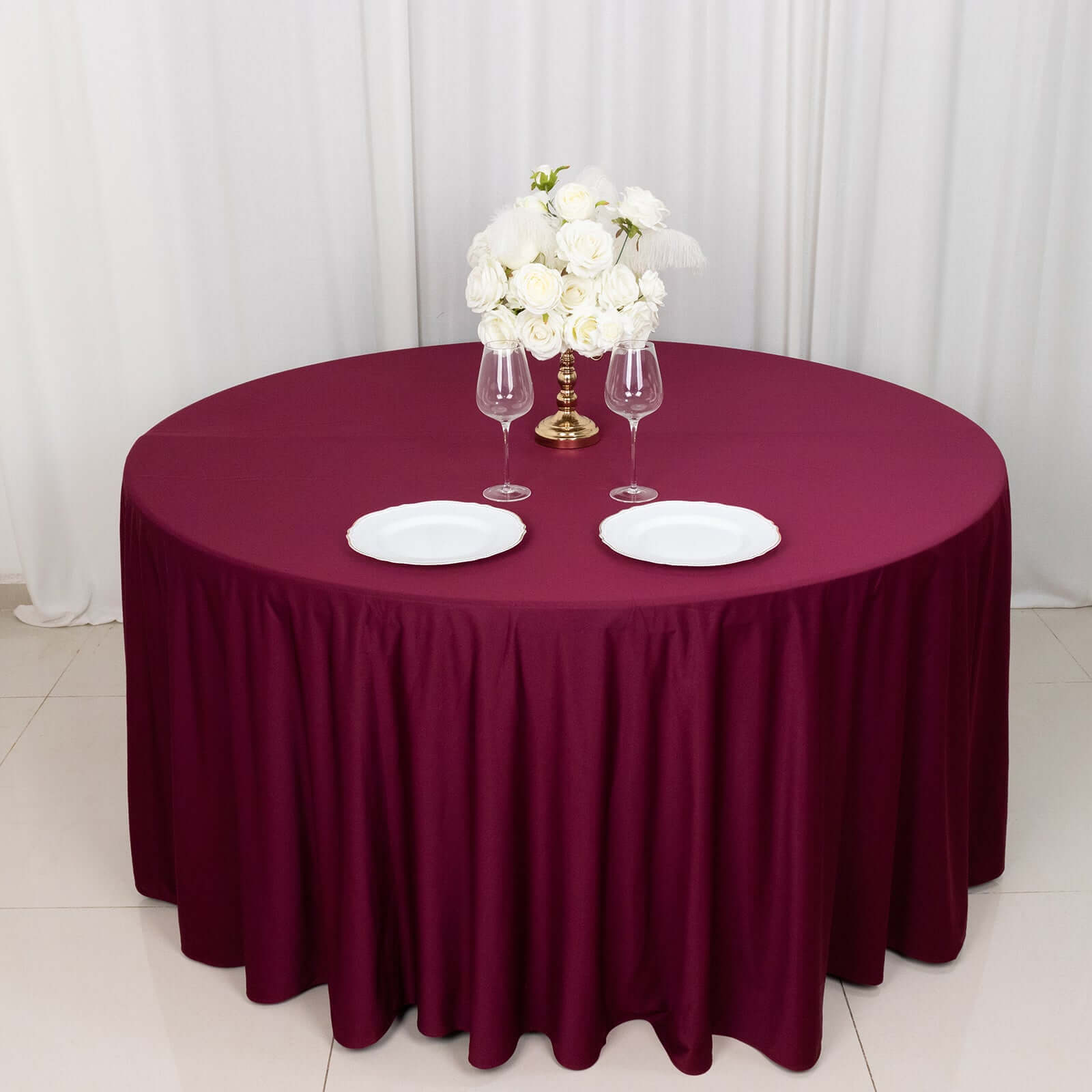 Exclusive Burgundy 120' Scuba Round Tablecloth - Wrinkle & Stain Resistant