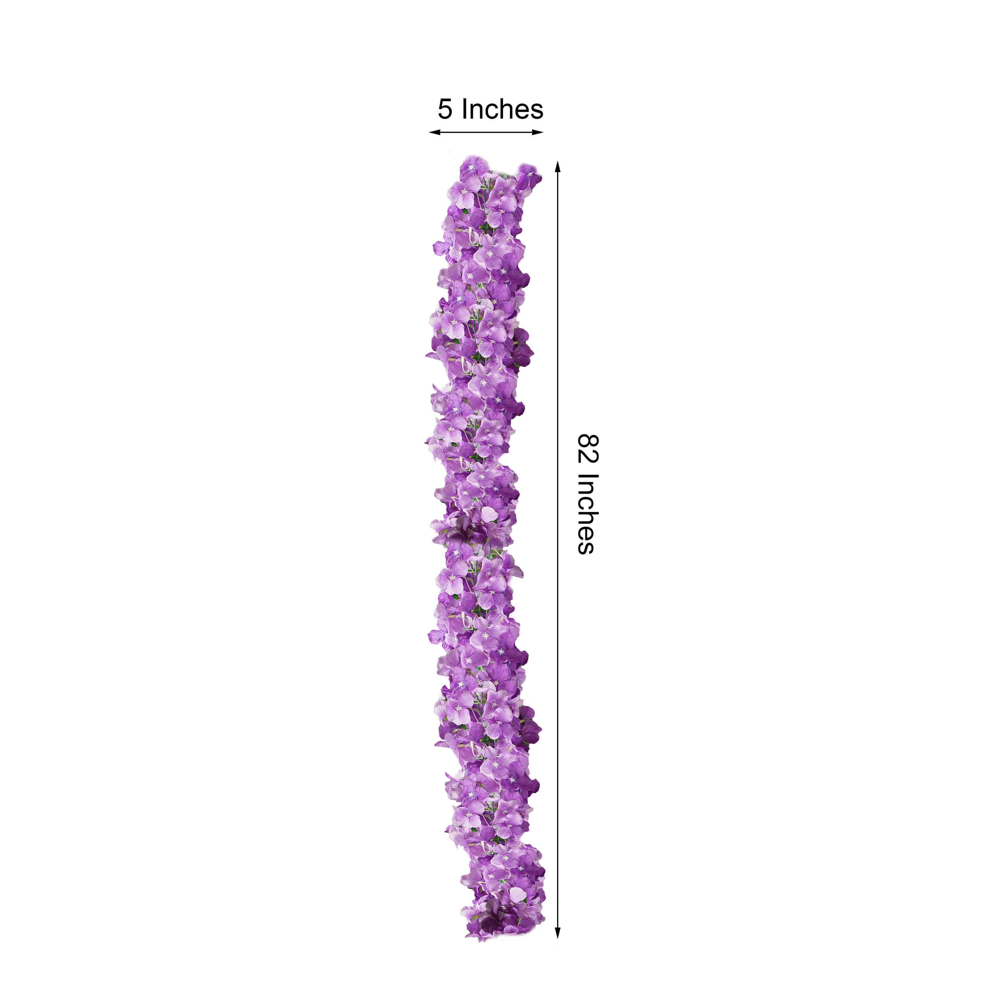 7-Foot Long Purple Artificial Silk Hydrangea Hanging Flower Garland with 300 Blooms