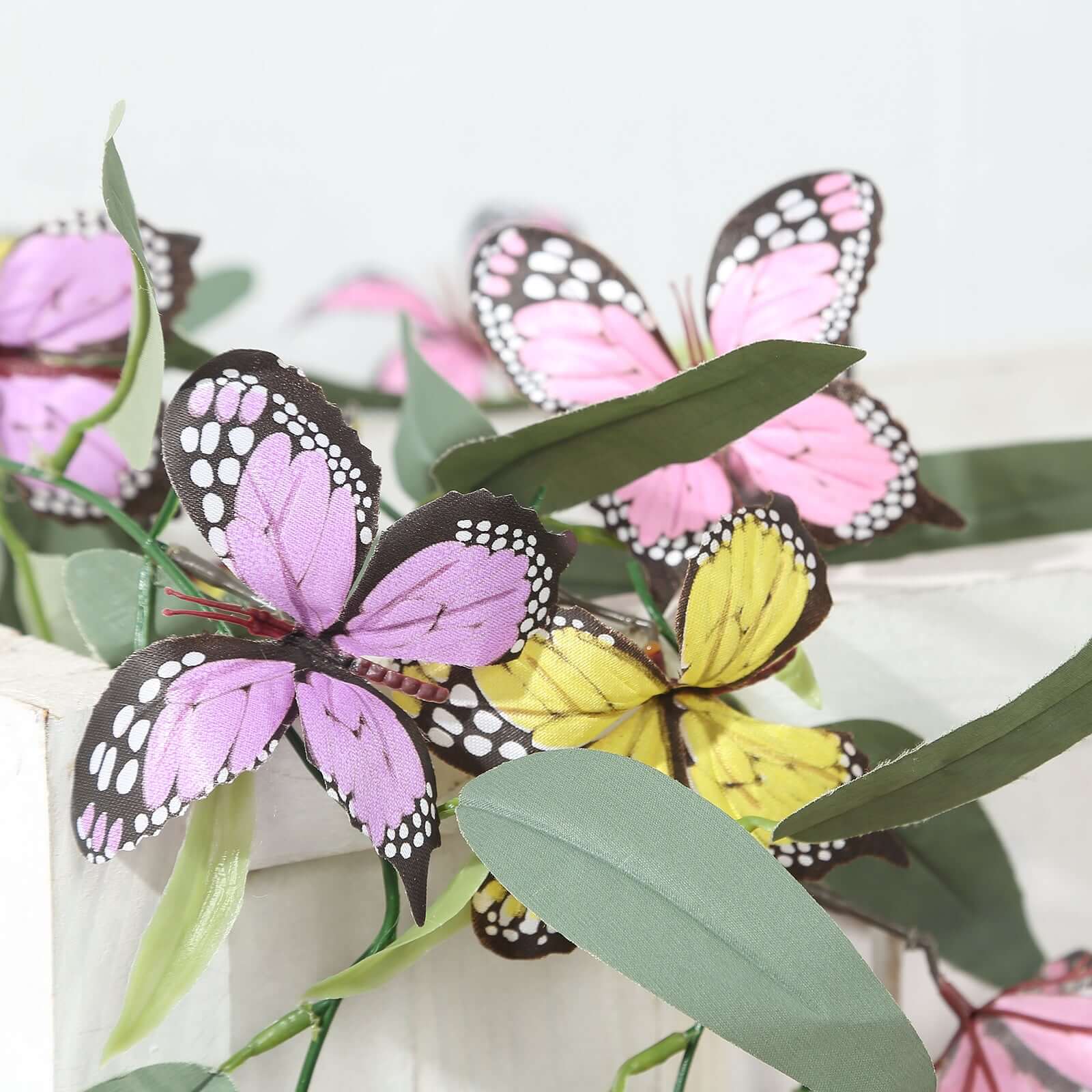 3-Piece Set of 6ft Artificial Butterfly Garland with Willow Greenery and Faux Flowers