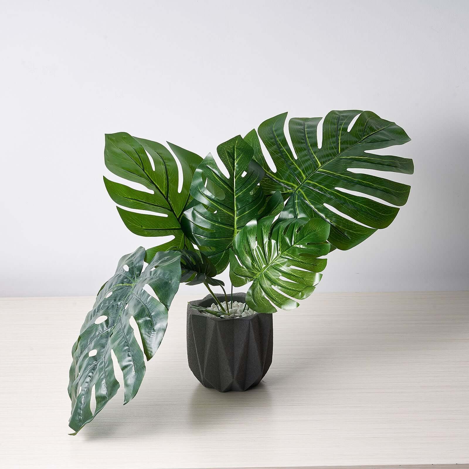 6-Piece Assorted Green High-Quality Silk Artificial Monstera Leaf Stems