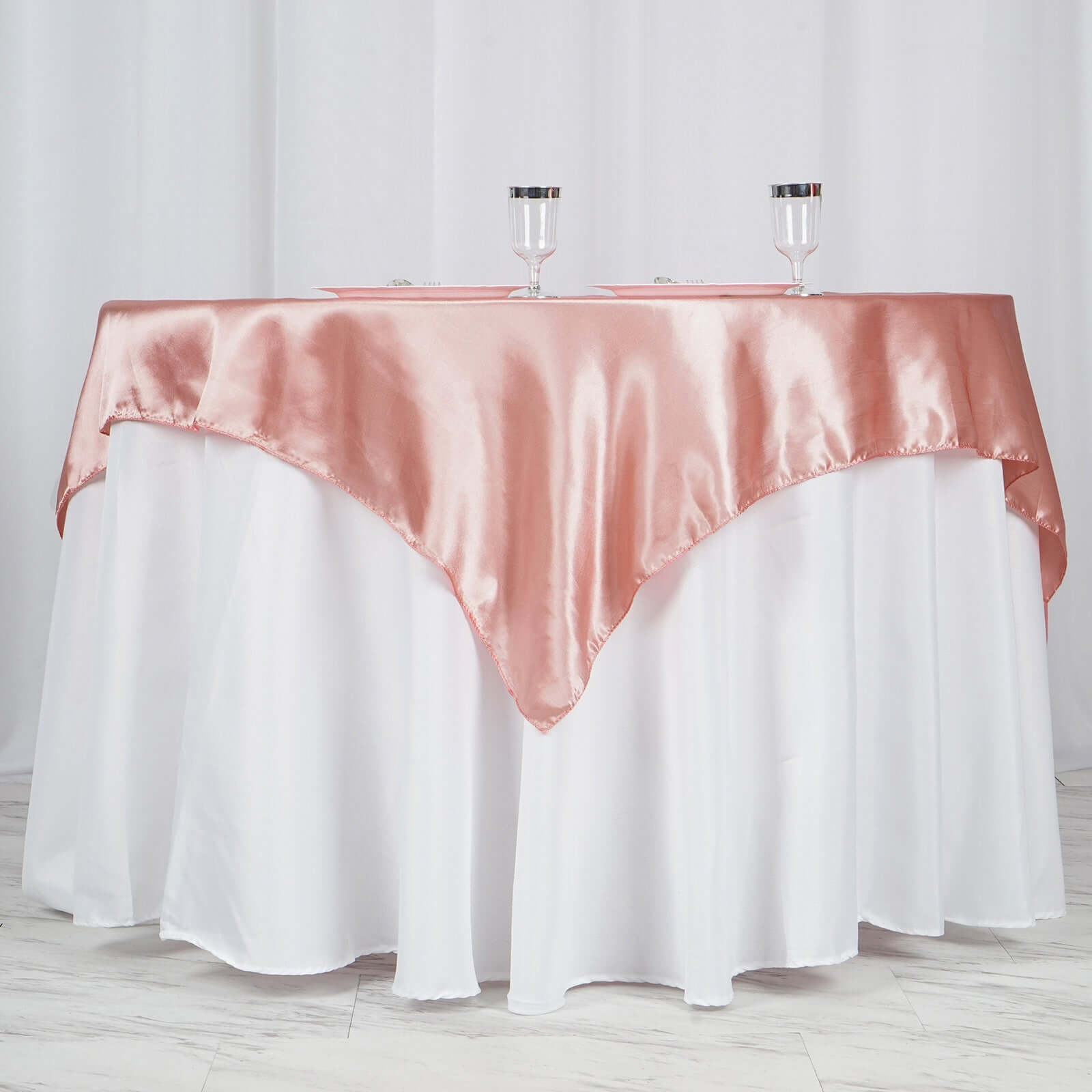 Hot Sale! Dusty Rose Satin Square Table Overlay 60x60 for Decorative Table Cover