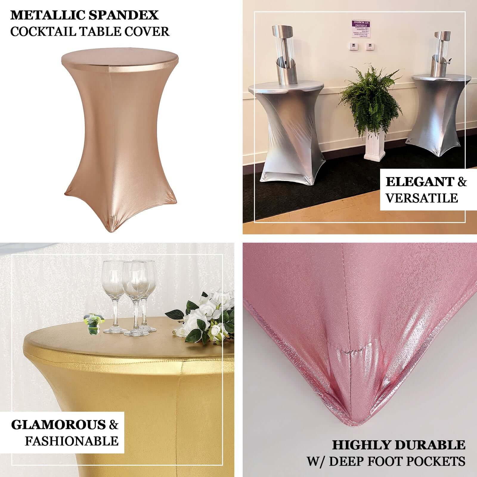 Black Metallic Spandex Stretch-Fit Water-Resistant 32" Cocktail Table Cover - Ideal for Events