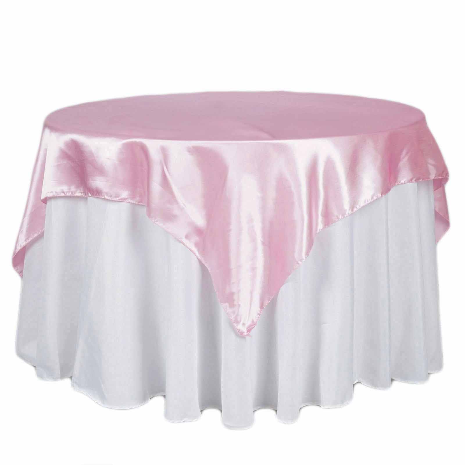 Pink 72x72 Satin Square Table Overlay - Smooth Finish Table Cover for Events