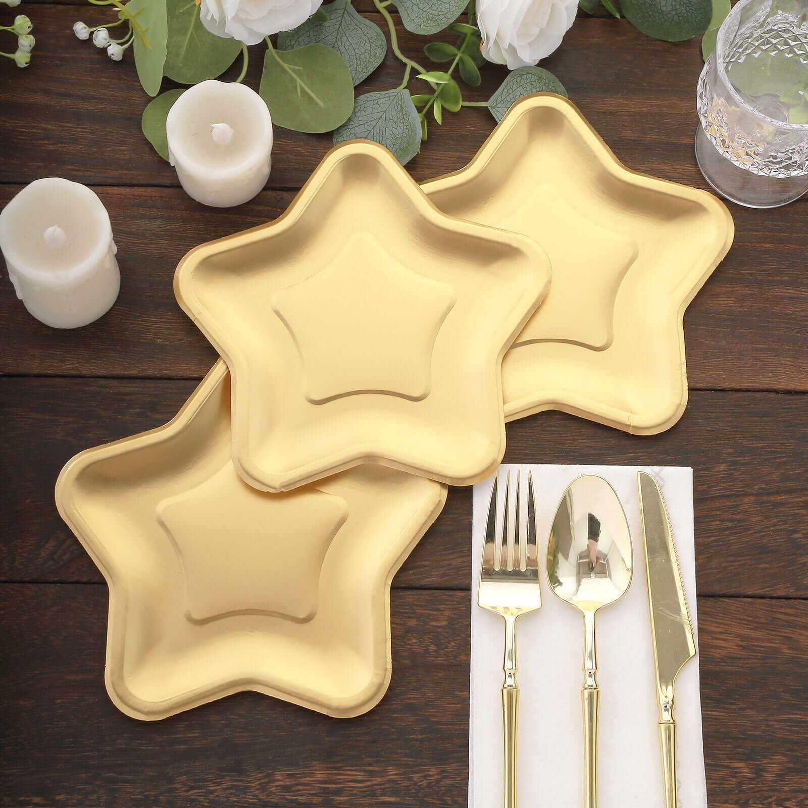 25-Piece Matte Gold Star-Shaped Eco-Friendly Disposable 300GSM 7-Inch Dessert Plates for Festivities