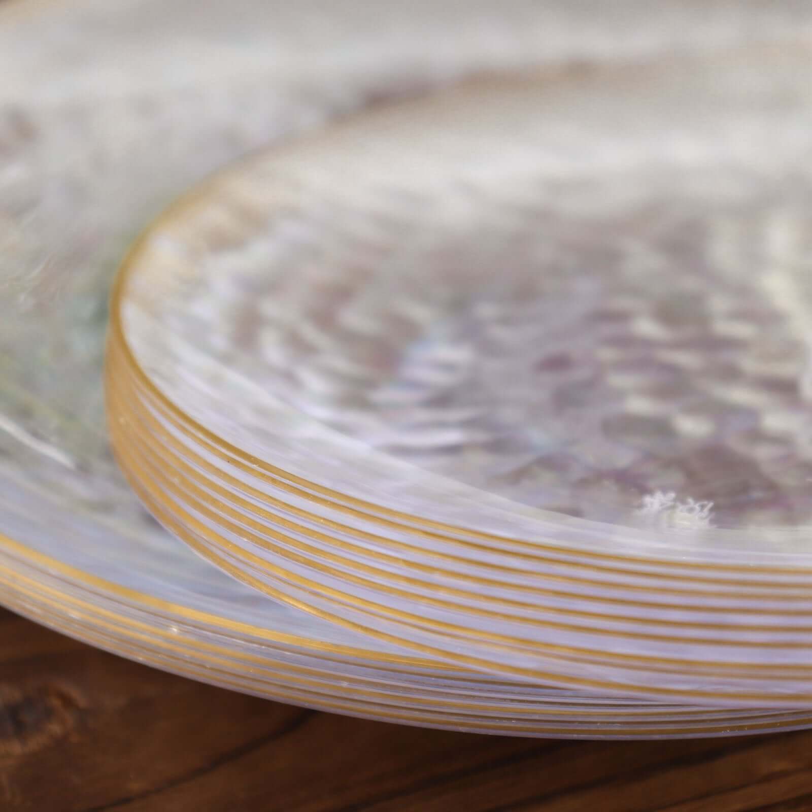 Hot Deal! 10-Pack Clear Plastic Round Dessert Plates with Hammered Gold Rim - Disposable & Modern