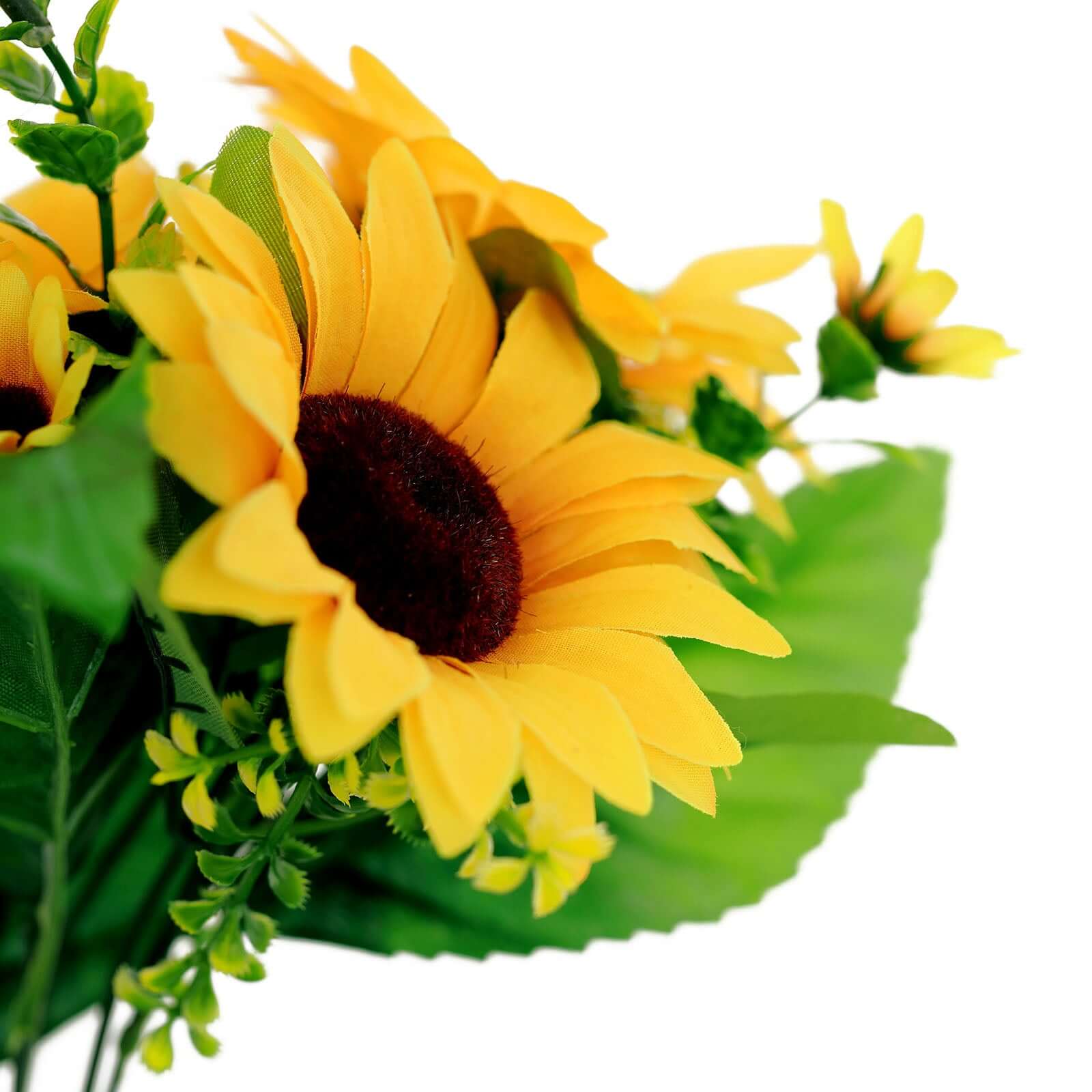 2 Bouquets of 13 Yellow Silk Artificial Sunflower Flower Bushes for Decor