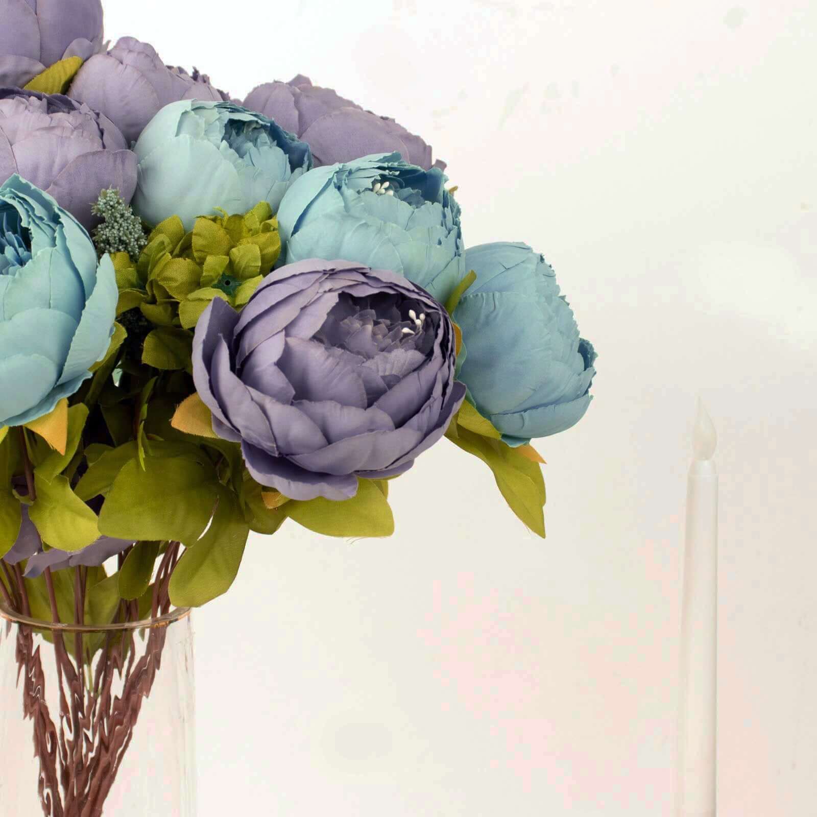 Hot Deal! 2-Pack 19-Inch Dusty Blue Artificial Peony Flower Bouquets for Weddings and Decor