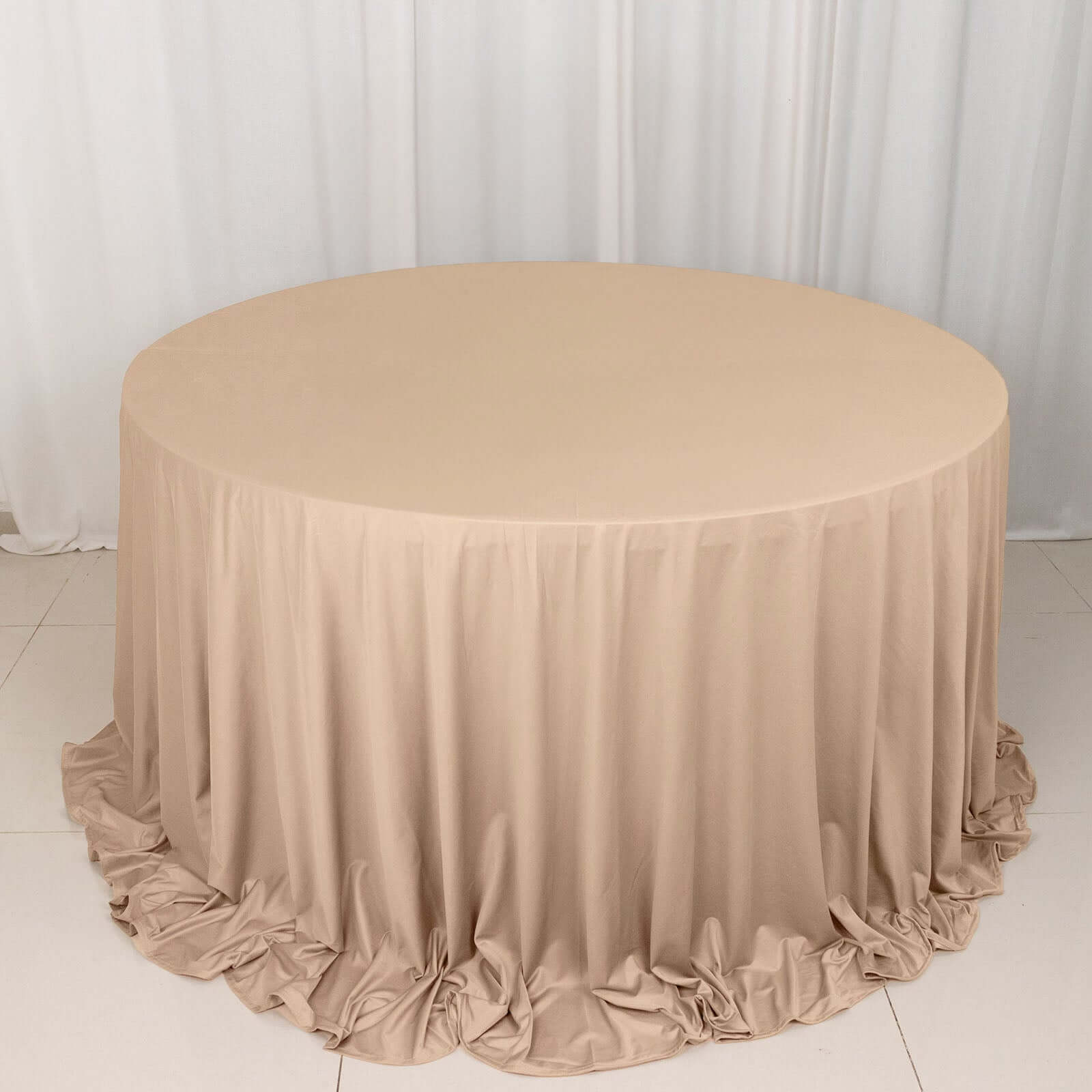 Nude Premium Scuba 132' Round Tablecloth - Wrinkle & Stain Resistant