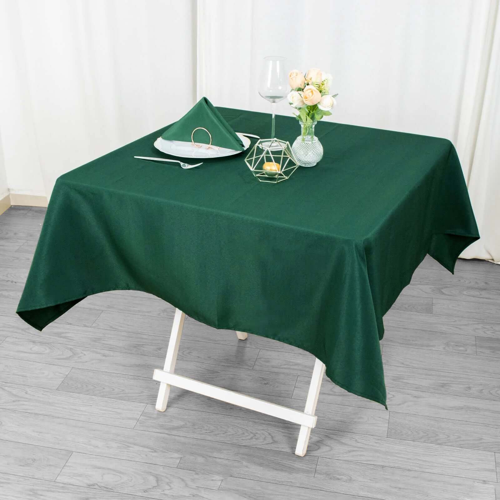 Premium 220GSM Hunter Emerald Green 54x54 Polyester Square Tablecloth - Stain & Wrinkle Resistant