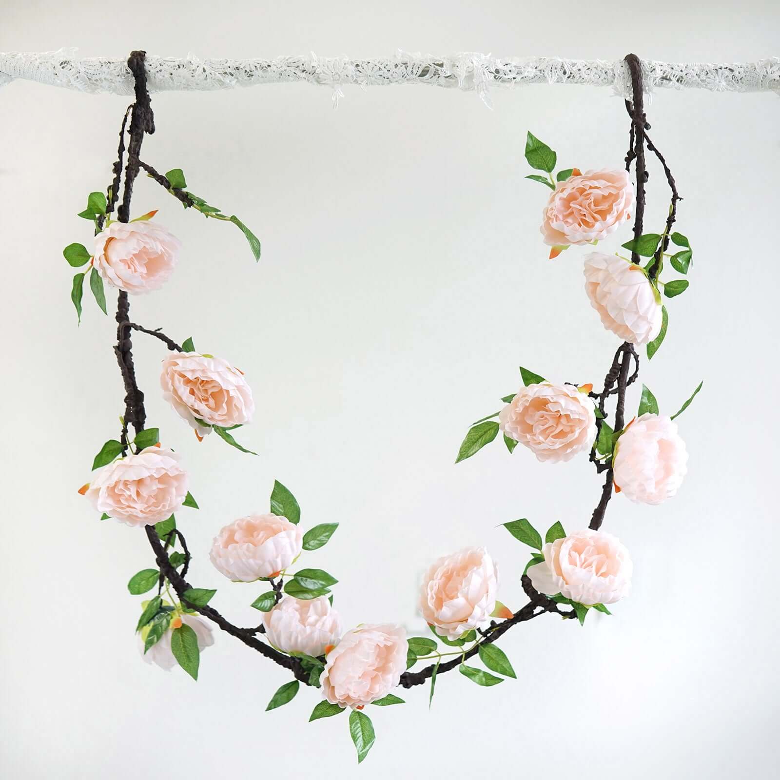 6ft Blush Silk Faux Peony Hanging Flower Garland, Lifelike Vine