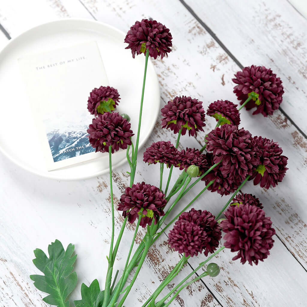 Special Offer! 2 Burgundy Artificial Chrysanthemum Mum Flower Bushes (33 in Total)