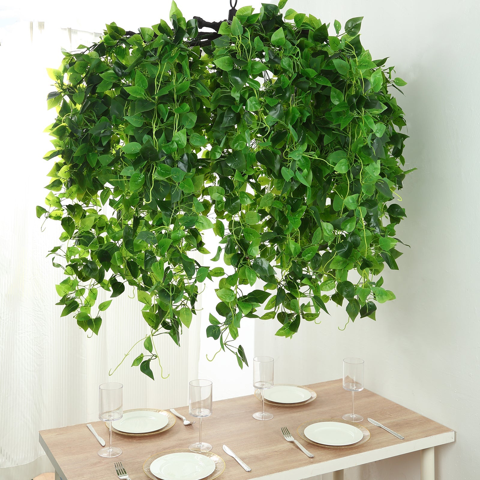 46-Inch Green Artificial Eucalyptus Ivy Leaf Canopy with Interchangeable Branches - Ideal for Decor