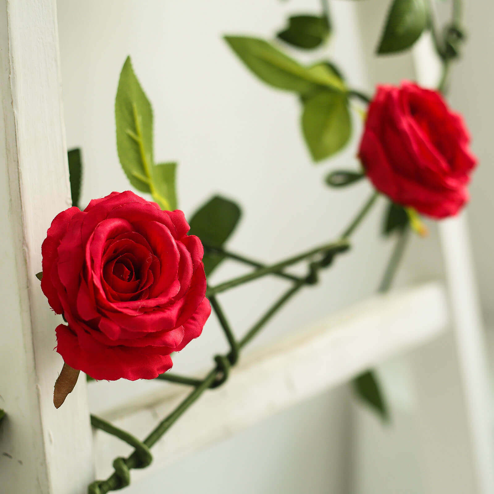 6ft Realistic Red Silk Artificial Rose and Leaf Flower Garland Vine