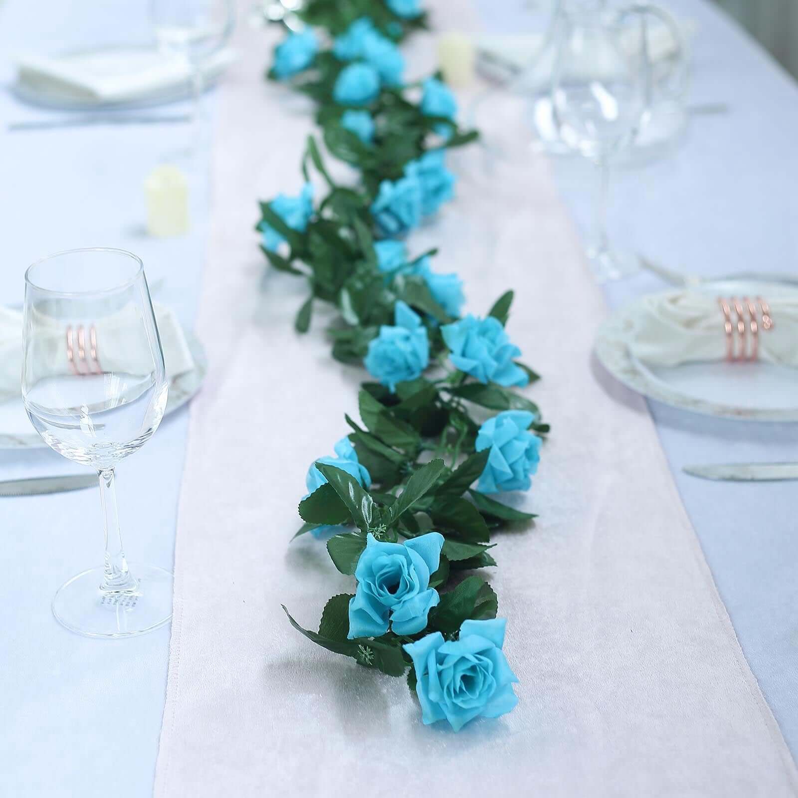 6ft UV-Protected Turquoise Artificial Silk Rose Garland - Ideal for Decor