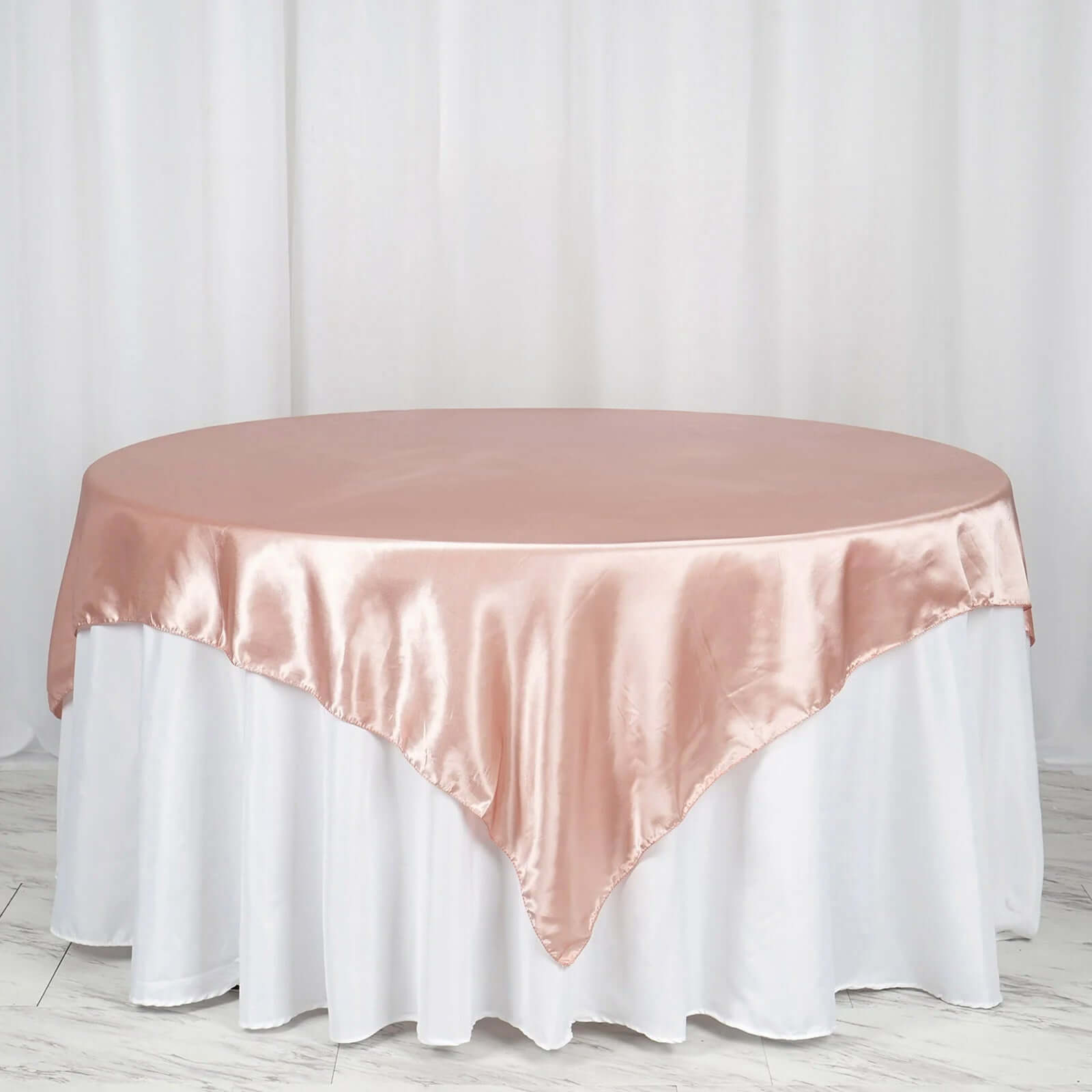 Dusty Rose Satin Square Table Overlay 72x72 - Smooth Finish Table Cover