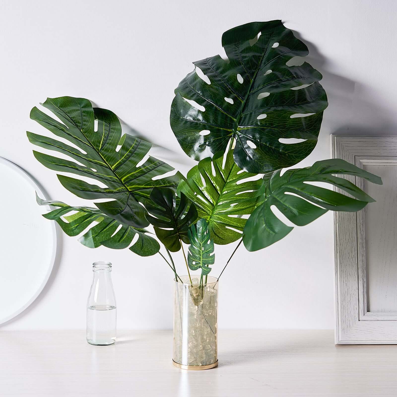 6-Piece Assorted Green High-Quality Silk Artificial Monstera Leaf Stems