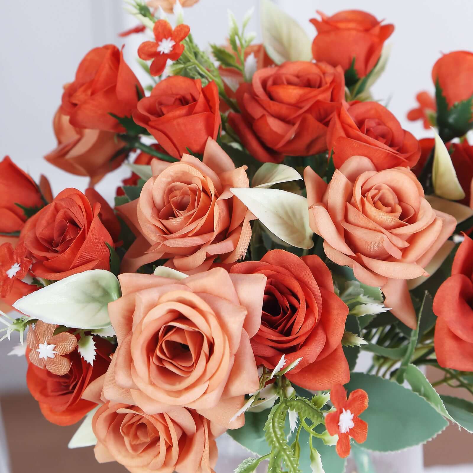 12-Inch Terracotta (Rust) Artificial Silk Rose Flower Bouquet with 4 Bushes for Decor