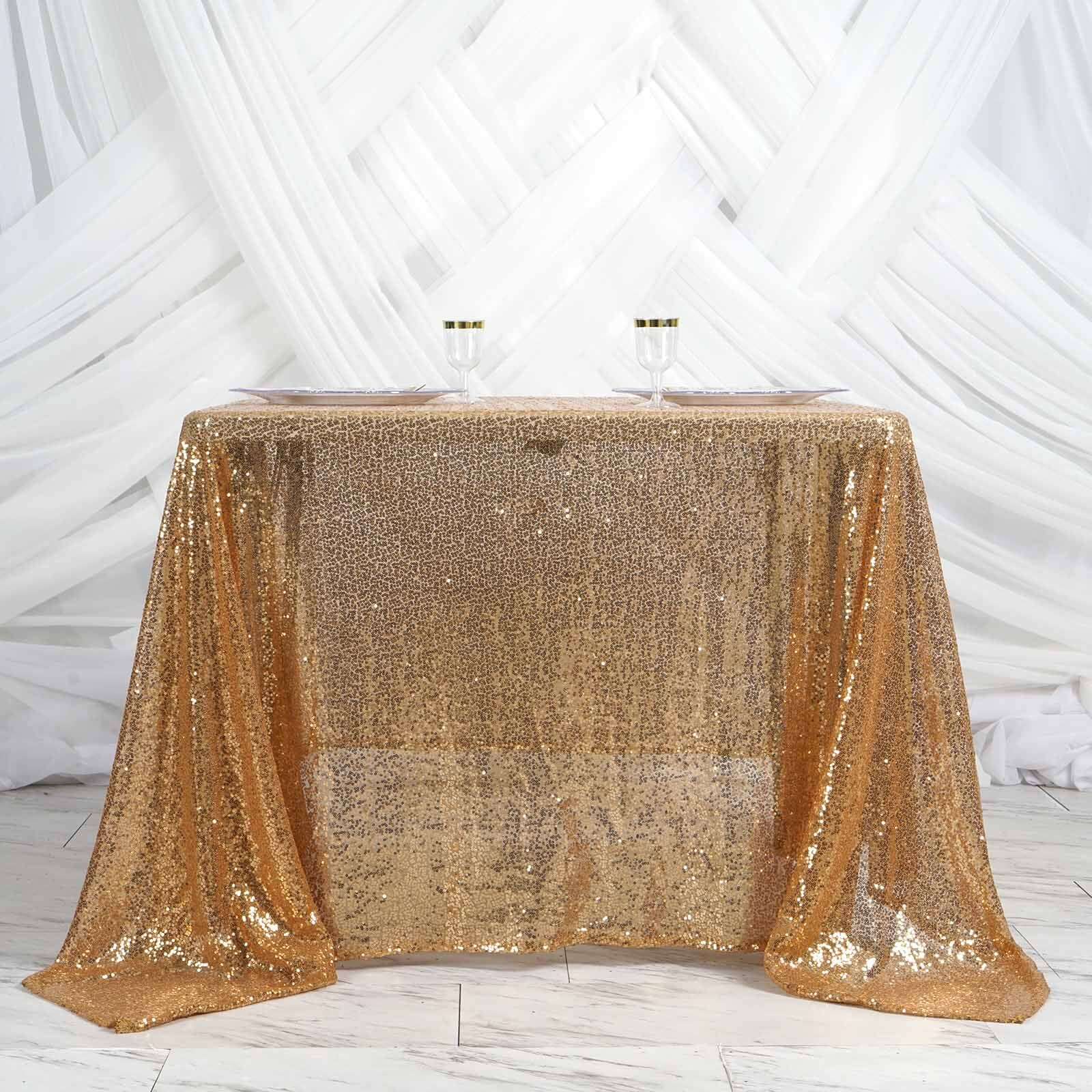 Sparkly Gold Sequin 90x90 Square Table Overlay for Stylish Celebrations