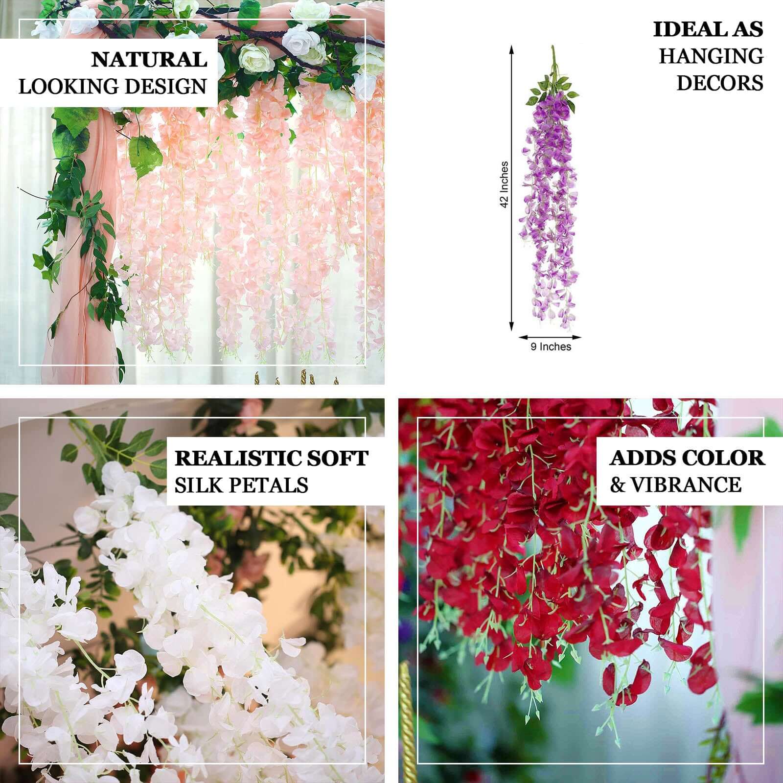 42-Foot White Silk Wisteria Flower Garland: 5 Full Strands in One Bush - Perfect for Decor!