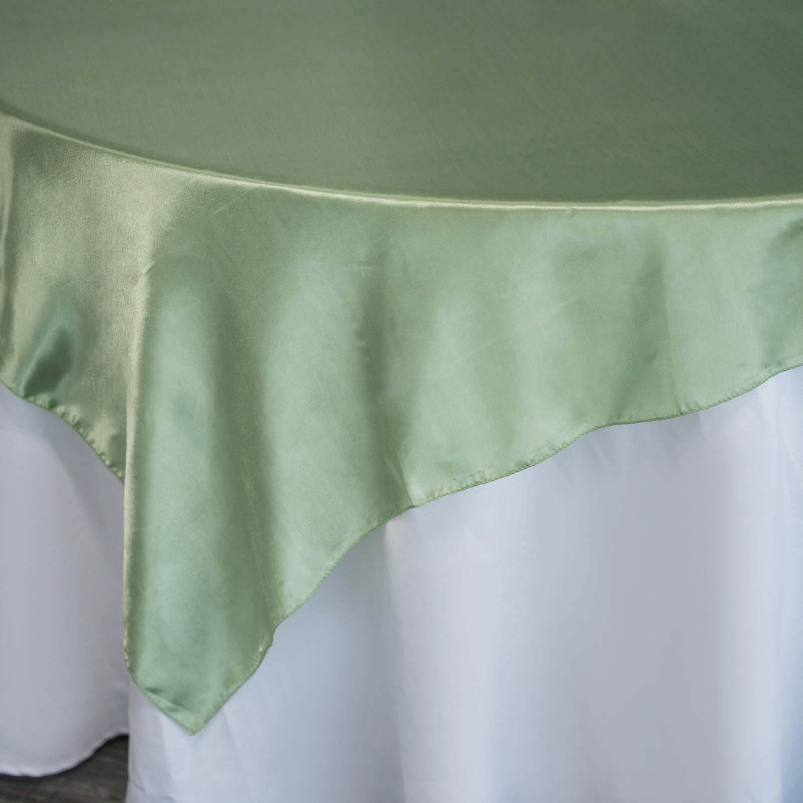 Sage Green 72x72 Satin Square Table Overlay - Smooth Finish, Stain & Wrinkle-Resistant