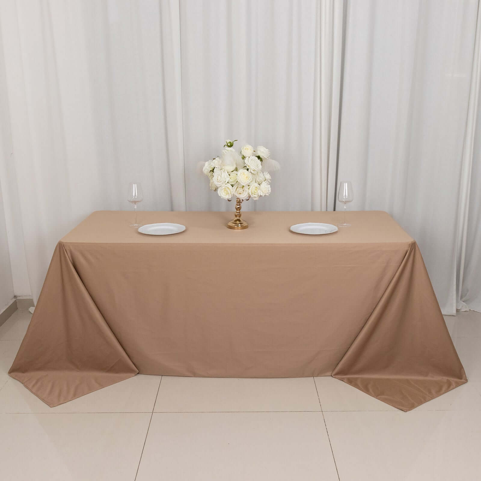 Wrinkle-Free, Stain-Resistant Nude Premium Scuba 90x132 Rectangular Tablecloth