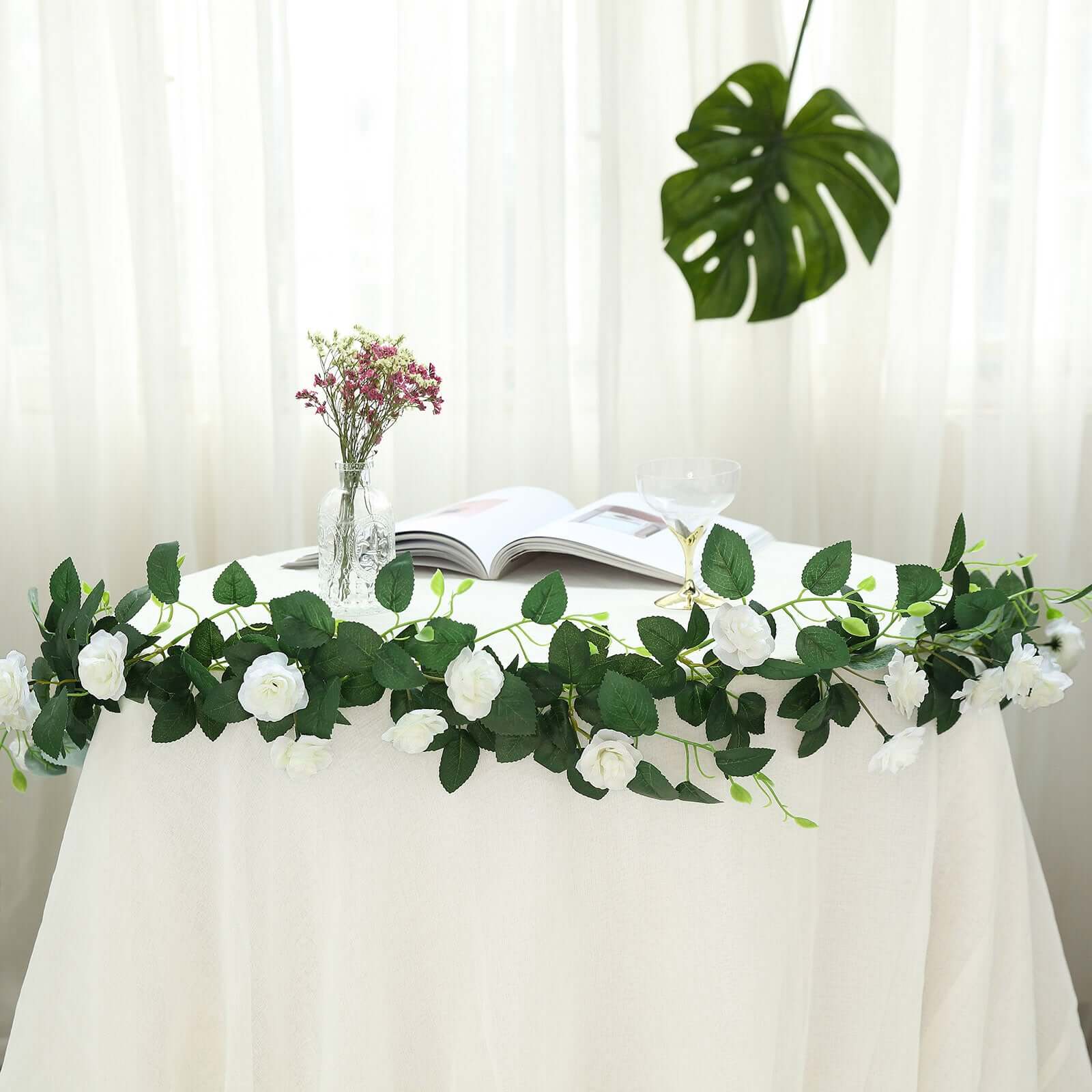 Hot Sale! 6ft Cream Artificial Silk Rose Flower Garland with 20 Roses