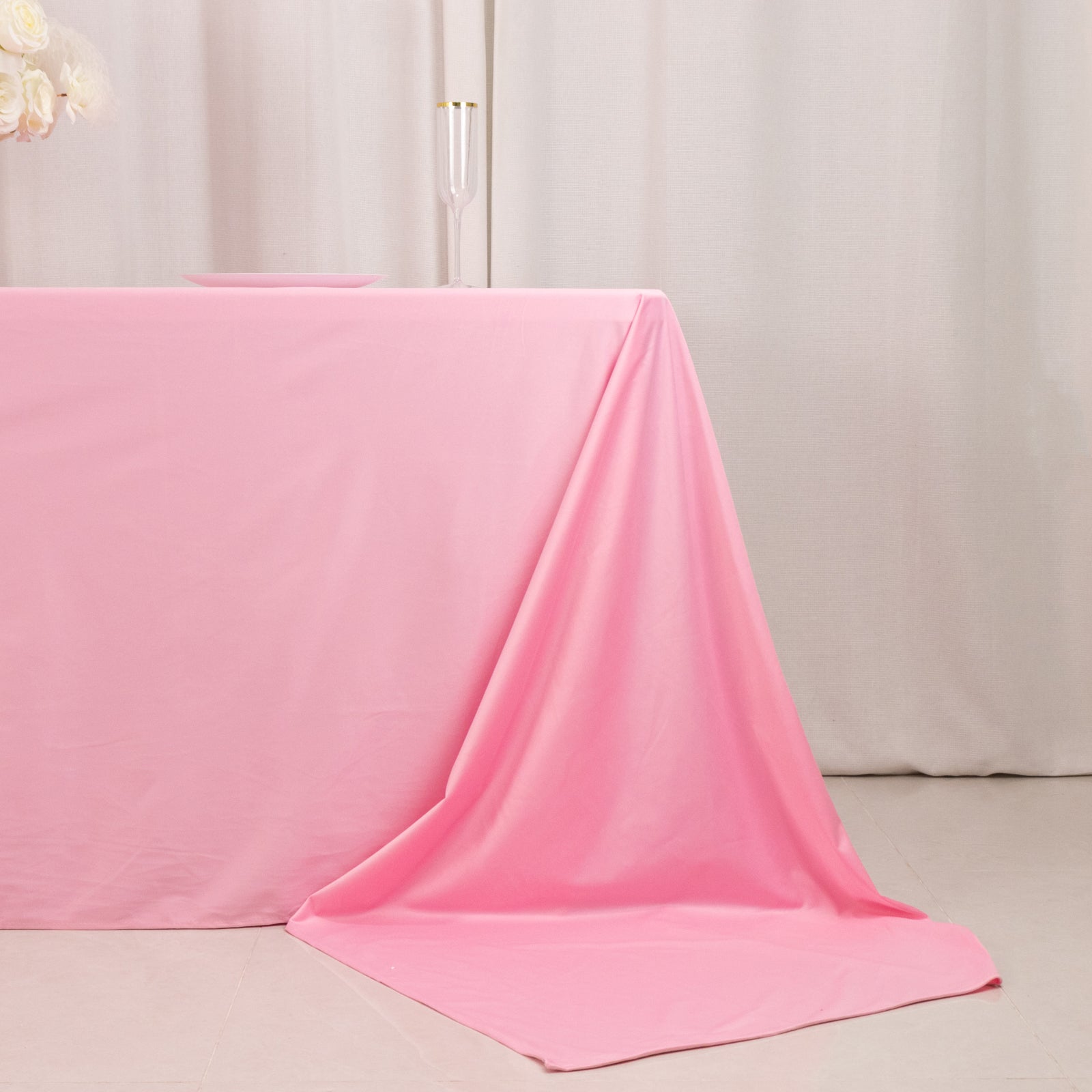 Hot Deal! Pink Premium Scuba 90x156 Wrinkle-Free, Stain-Resistant Seamless Tablecloth