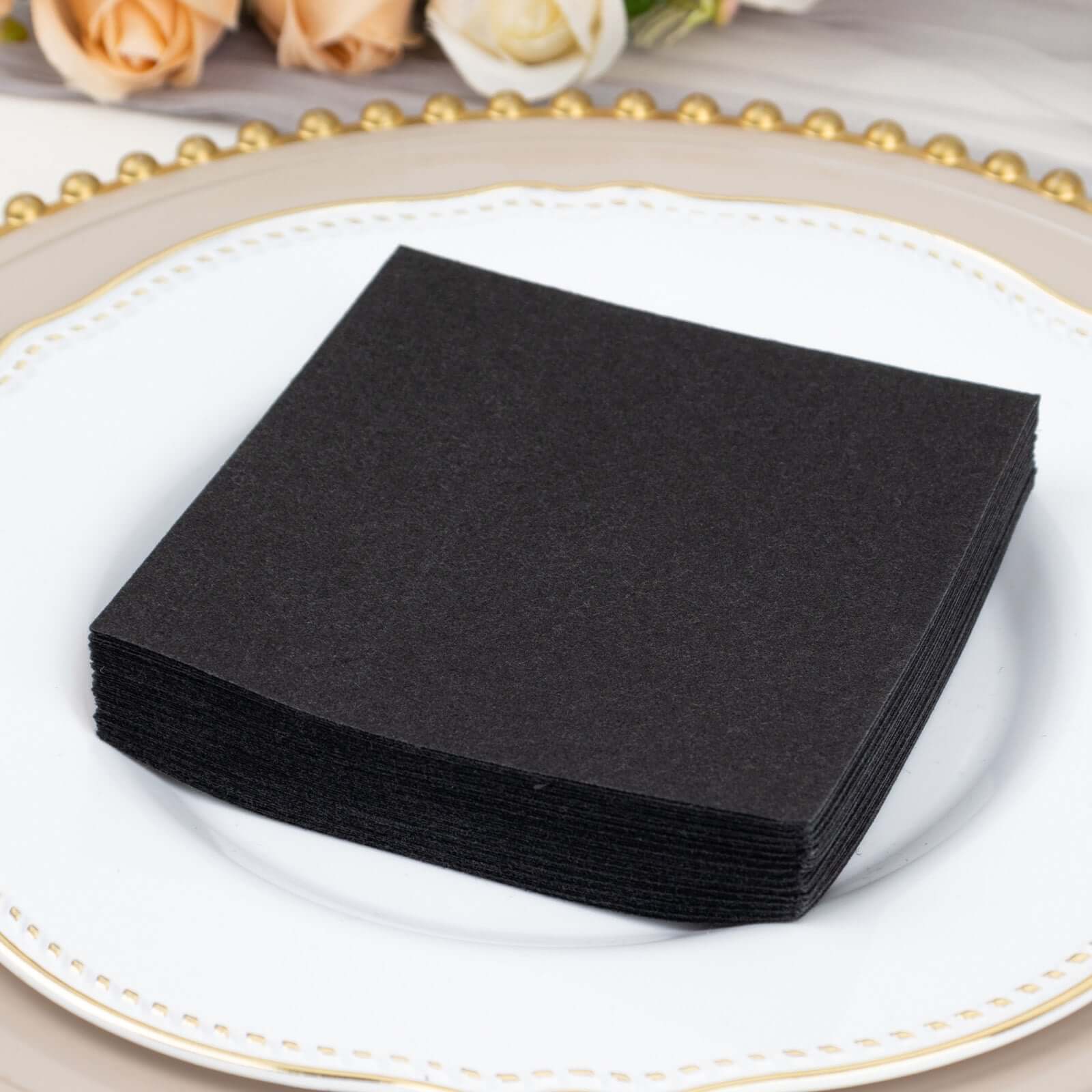 20-Pack Black 5x5 Airlaid Paper Cocktail Napkins - Soft, Absorbent & Linen-Like