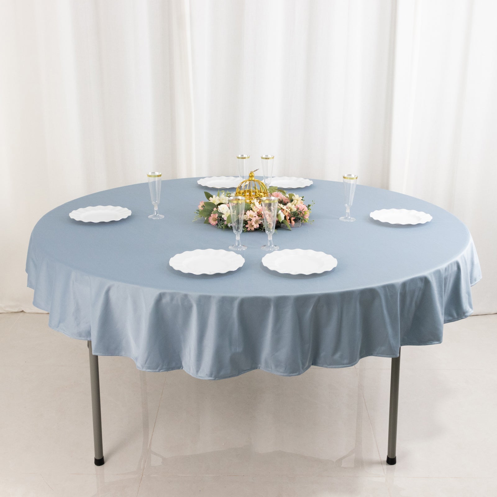 Dusty Blue 70' Round Premium Scuba Tablecloth - Anti - Wrinkle and Stain - Resistant